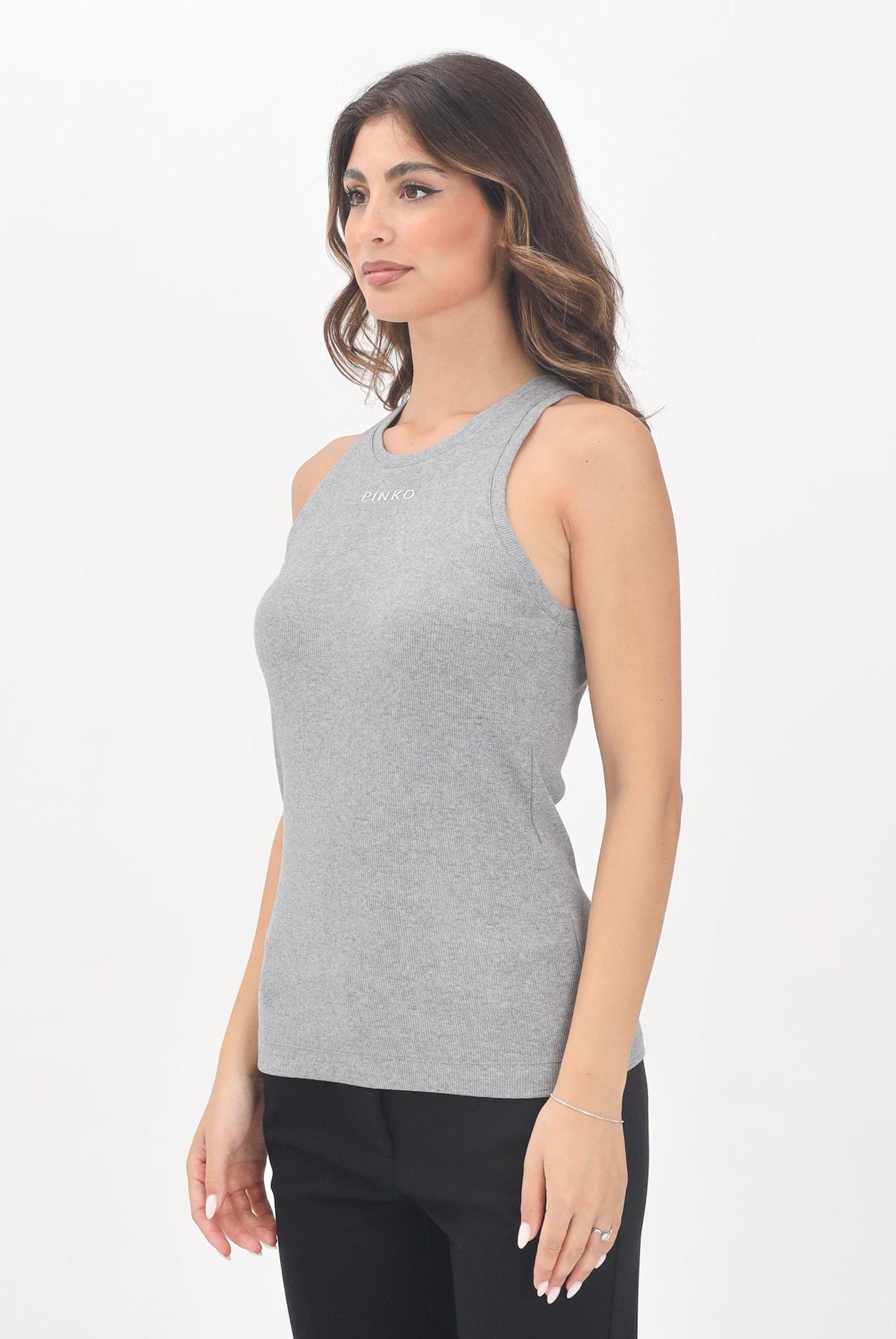 PINKO Canotta grigia da donna personalizzata con mini logo PINKO 100822A2RC I42 PINKO