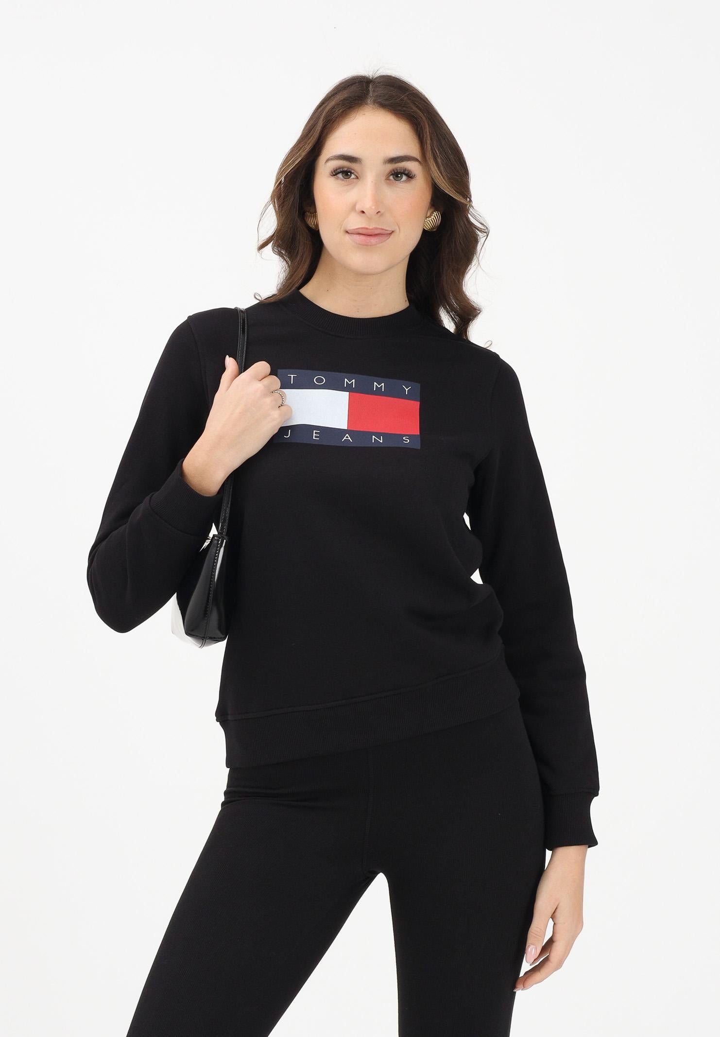 TOMMY JEANS Felpa girocollo nera da donna con stampa logo DW0DW22564 BDS TOMMY JEANS