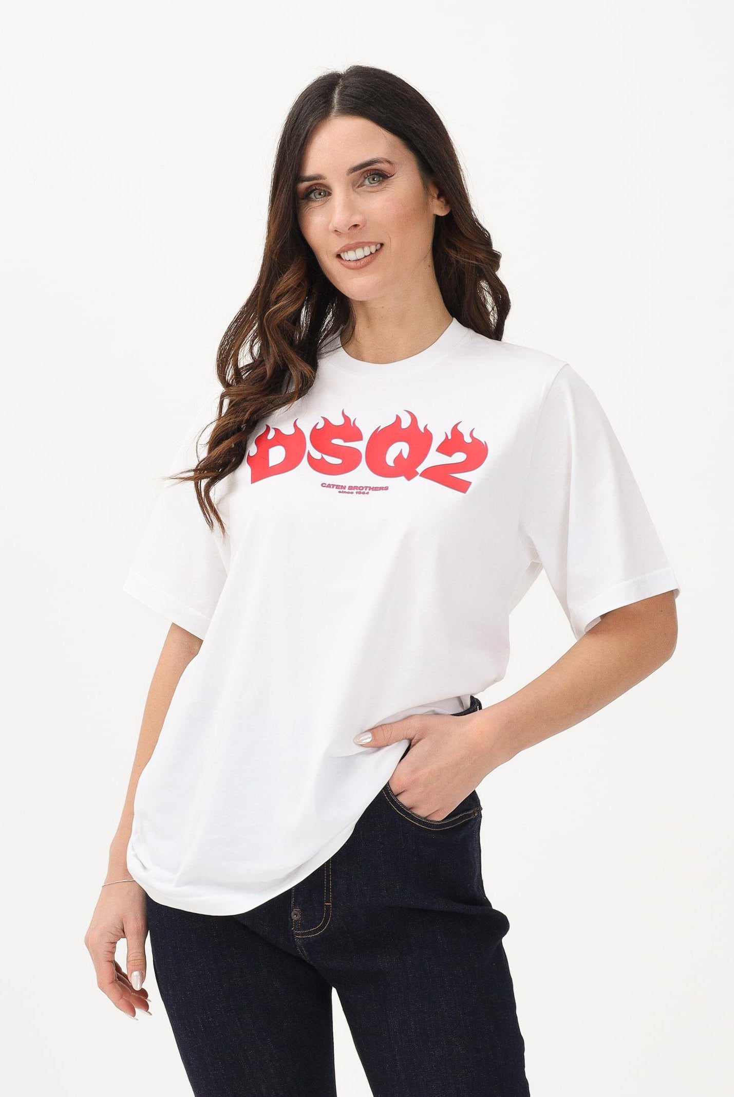 DSQUARED2 T-shirt a manica corta bianca per donna, ragazzi e bambini con logo DSQ2 DQ3168D00XM DQ100 DSQUARED2