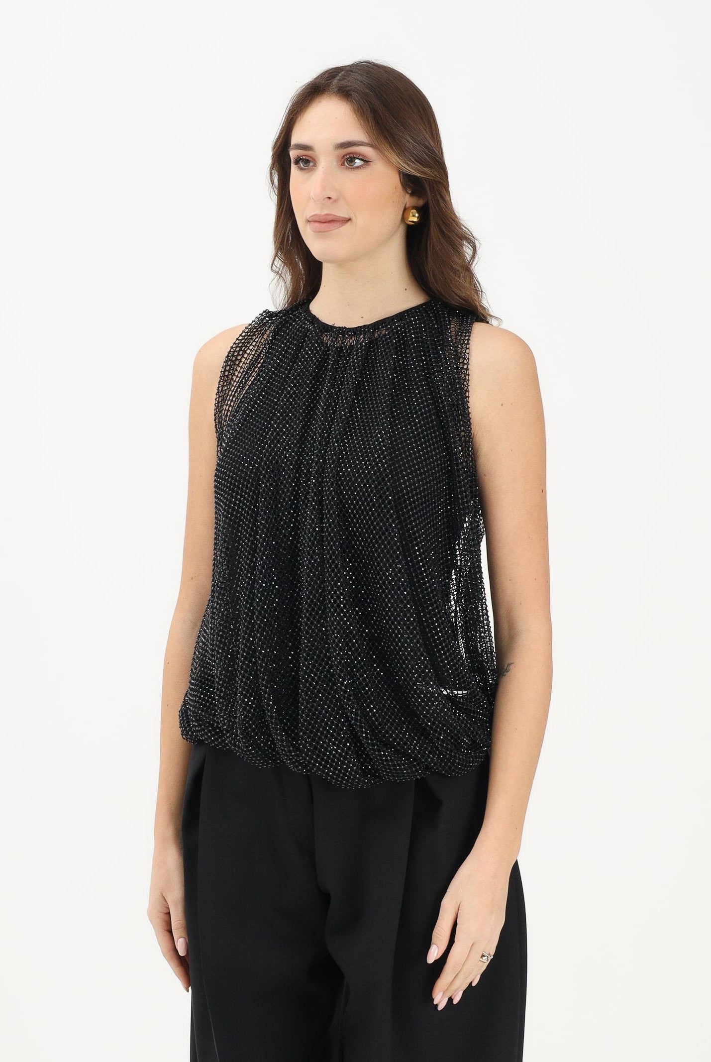 SPORTMAX Canotta SPXNODO nera da donna in rete con strass 2612941061600 002 SPORTMAX