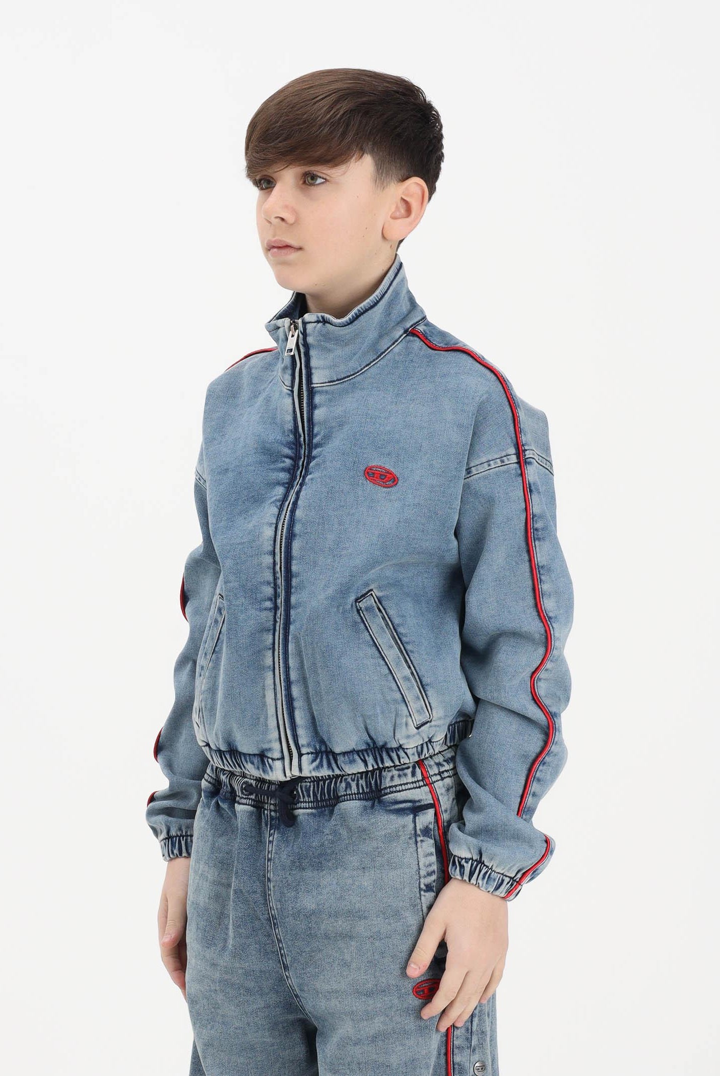 DIESEL Giubbotto di jeans in denim medio per donna, ragazzi e bambini con logo ricamato J02540KXBRS K01 DIESEL