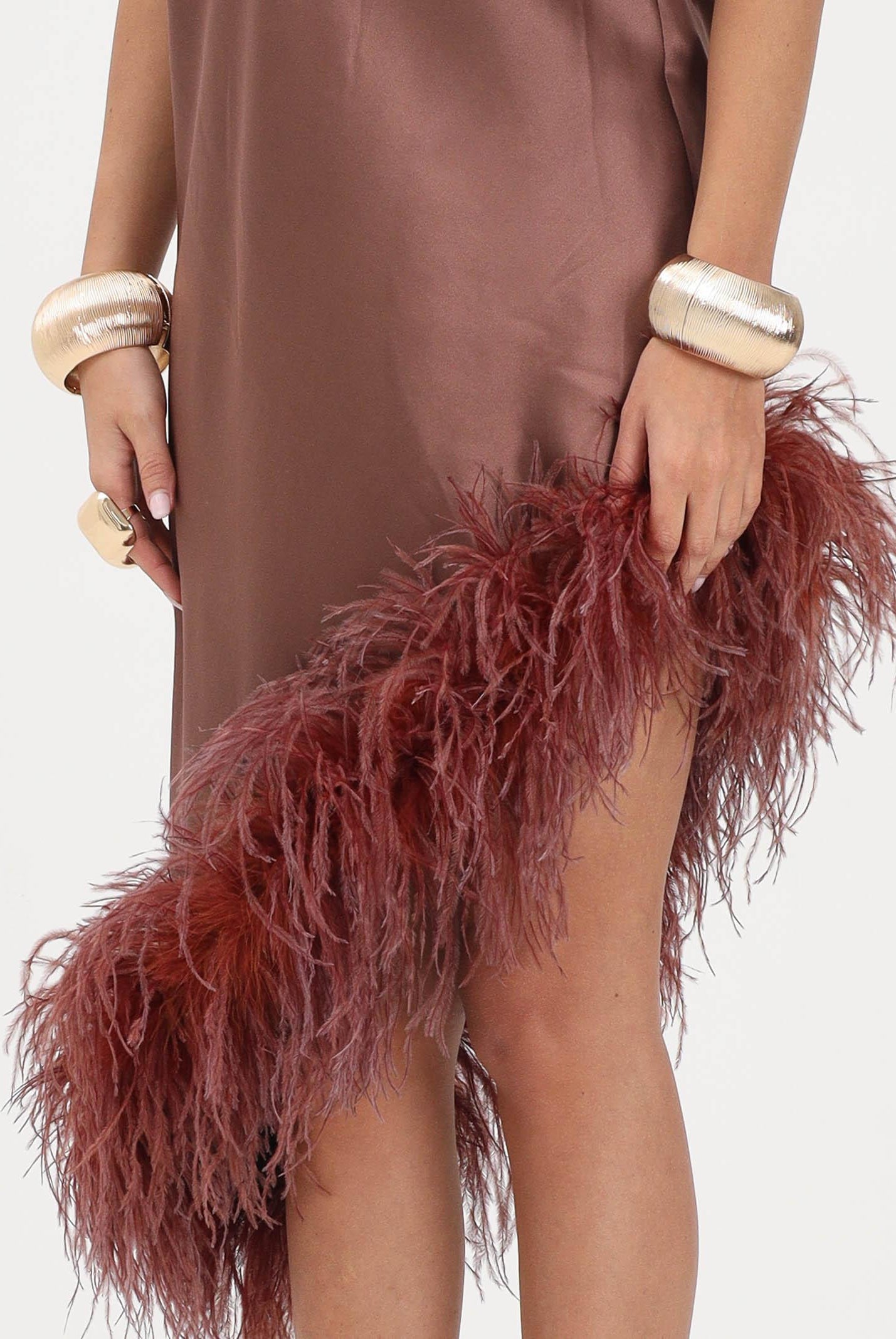 NOELL MAGGINI Abito corto marrone da donna con piume 0126147 C304 NOELL MAGGINI