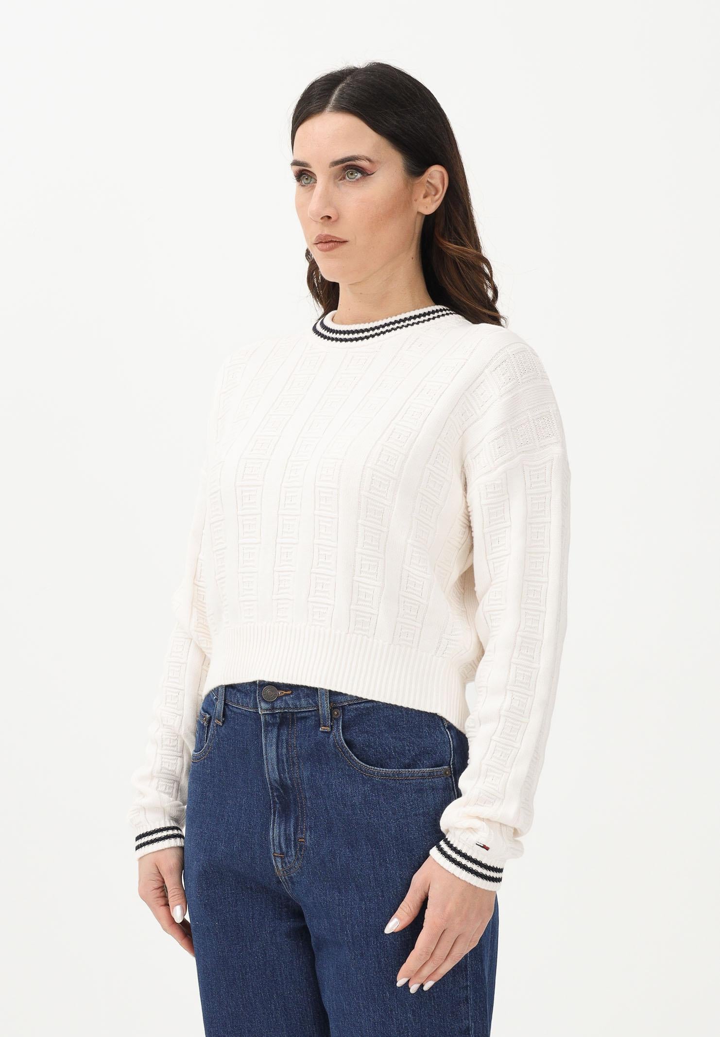 TOMMY JEANS Maglioncino girocollo panna da donna con logo all-over DW0DW22025 YBH TOMMY JEANS