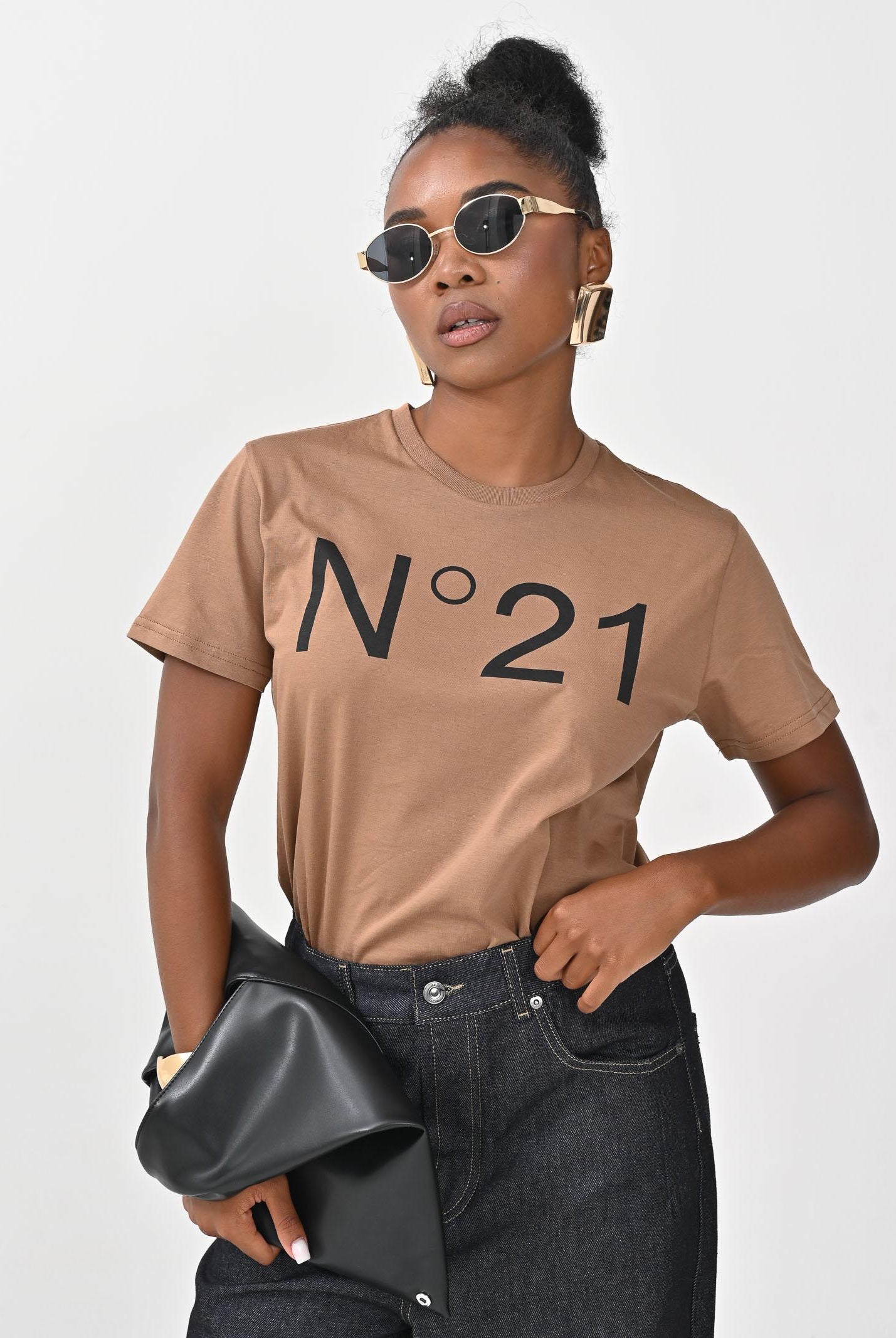 N21 T-shirt a manica corta cammello per donna, ragazzi e bambini con stampa logo N21173N0153 0N720 N21