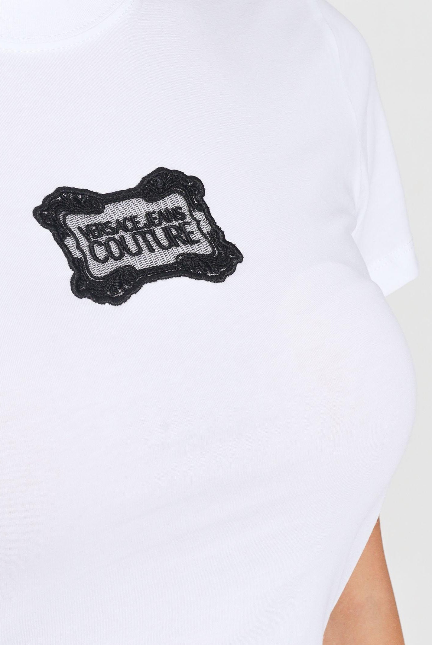 VERSACE JEANS COUTURE T-shirt a manica corta bianca da donna con logo 79HAHC01CJ02C 003 VERSACE JEANS COUTURE