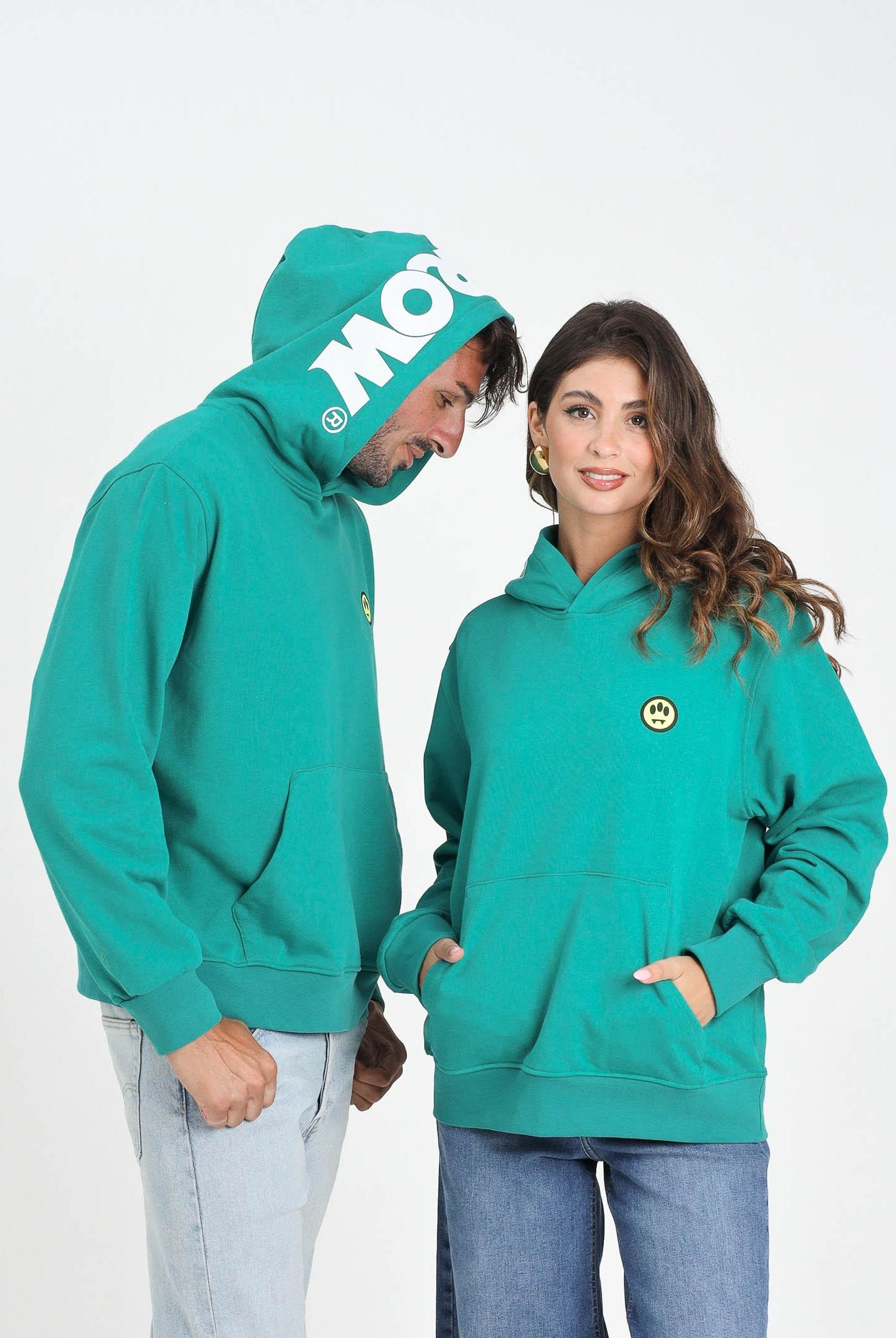 BARROW Felpa verde smeraldo per uomo e donna con cappuccio logato F5BWUAHS058 309 BARROW