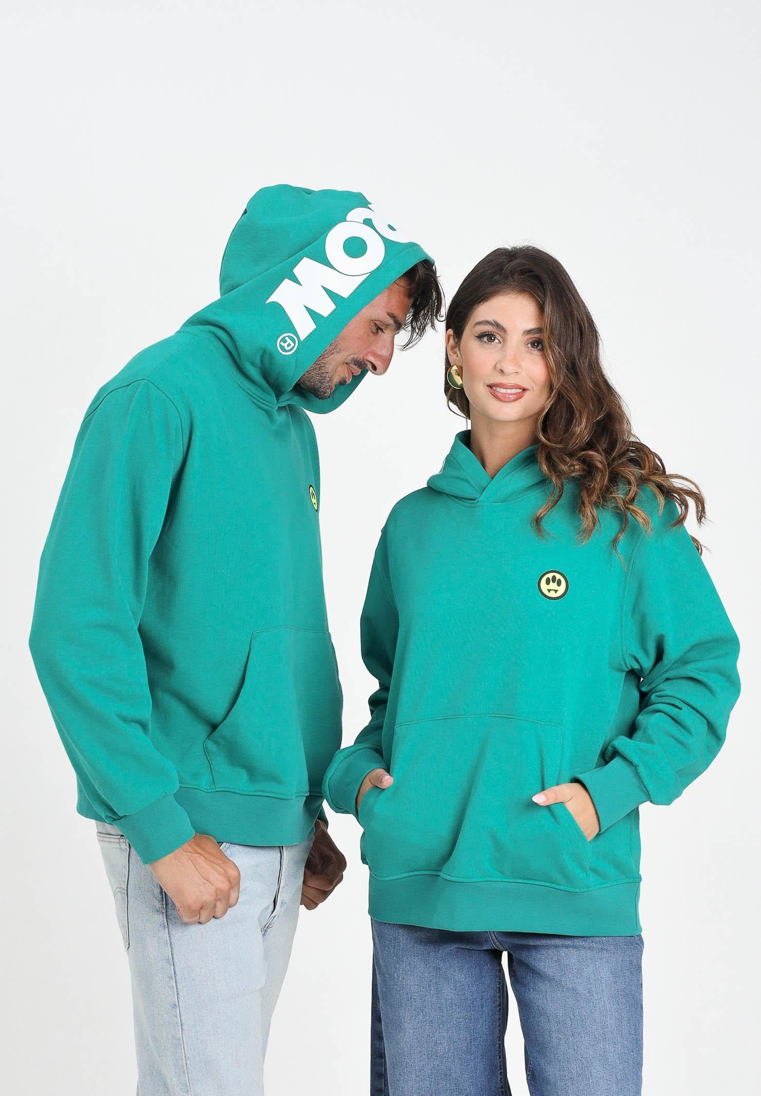 BARROW Felpa verde smeraldo per uomo e donna con cappuccio logato F5BWUAHS058 309 BARROW