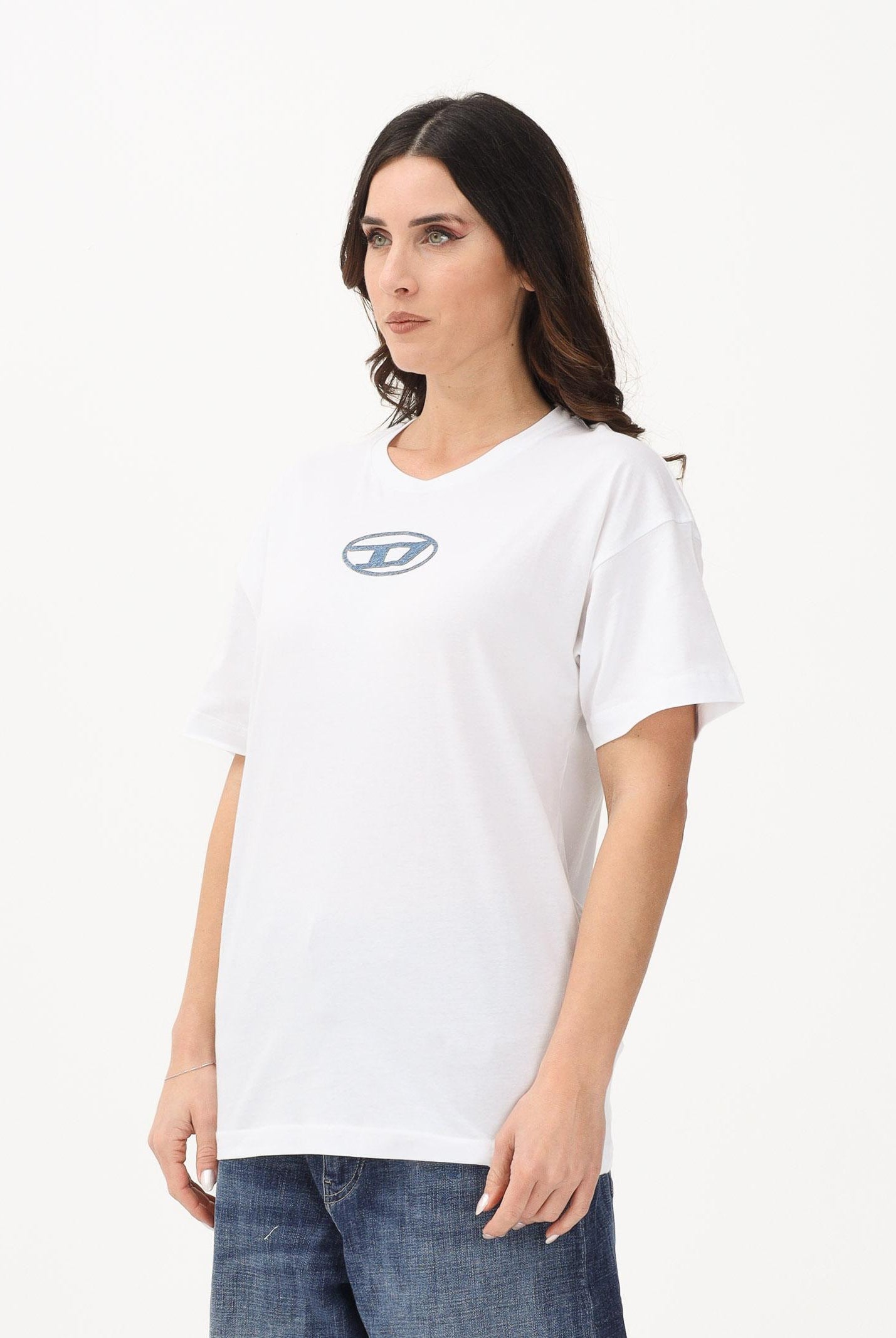 DIESEL T-shirt a manica corta bianca per donna, ragazzi e bambini con logo J025900GRAI K100 DIESEL