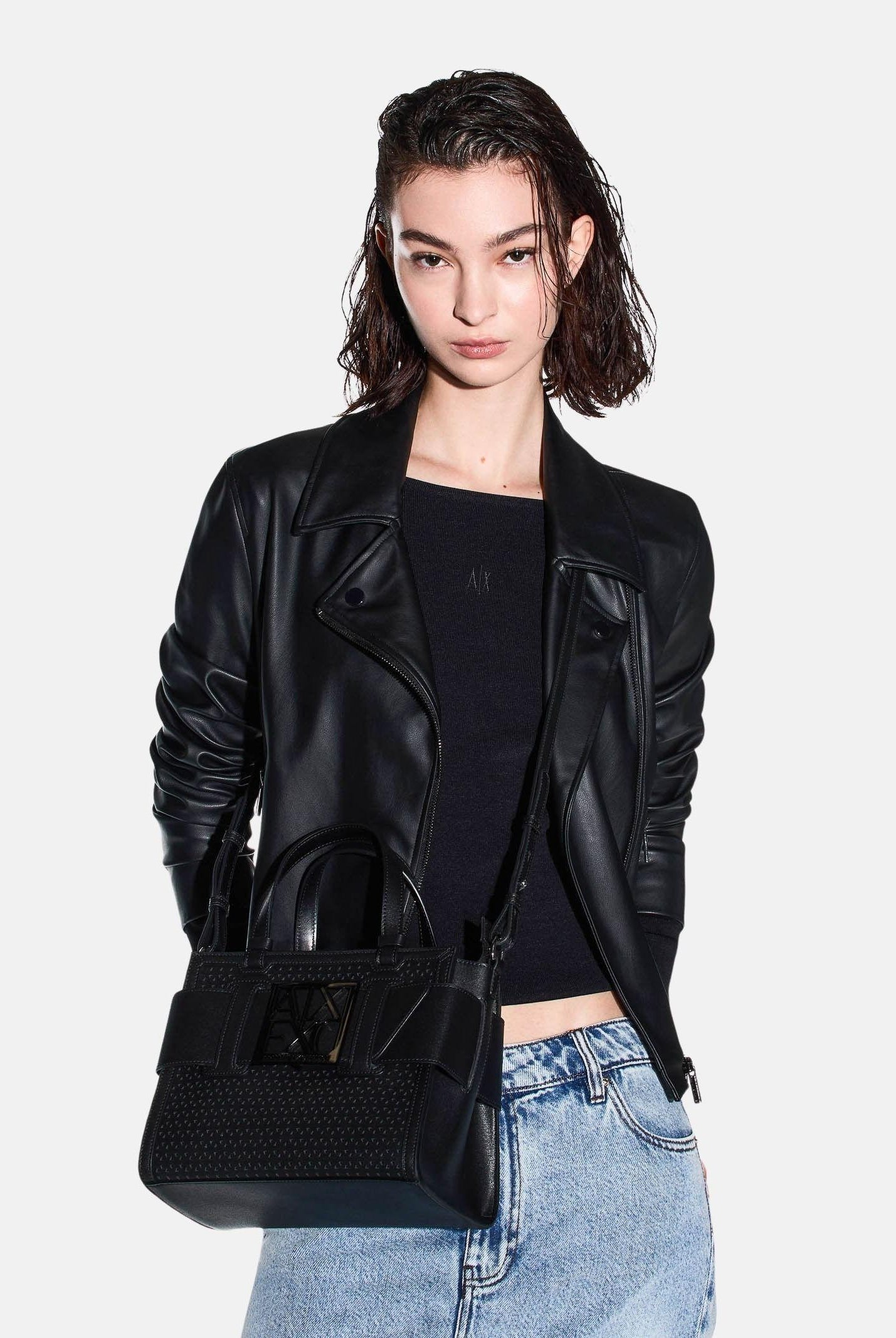 ARMANI EXCHANGE Borsa a mano nera da donna con fibbia logo XW000392AF22626 UC001 ARMANI EXCHANGE