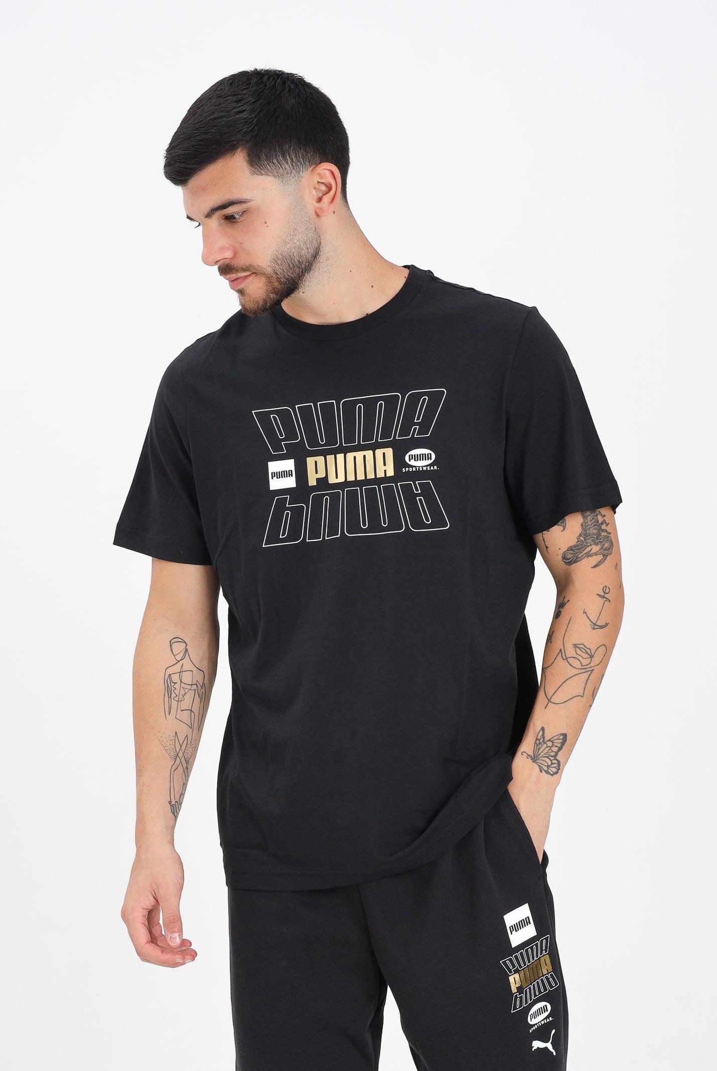 PUMA T-shirt a manica corta nera da uomo con stampa logo 688189 01 PUMA