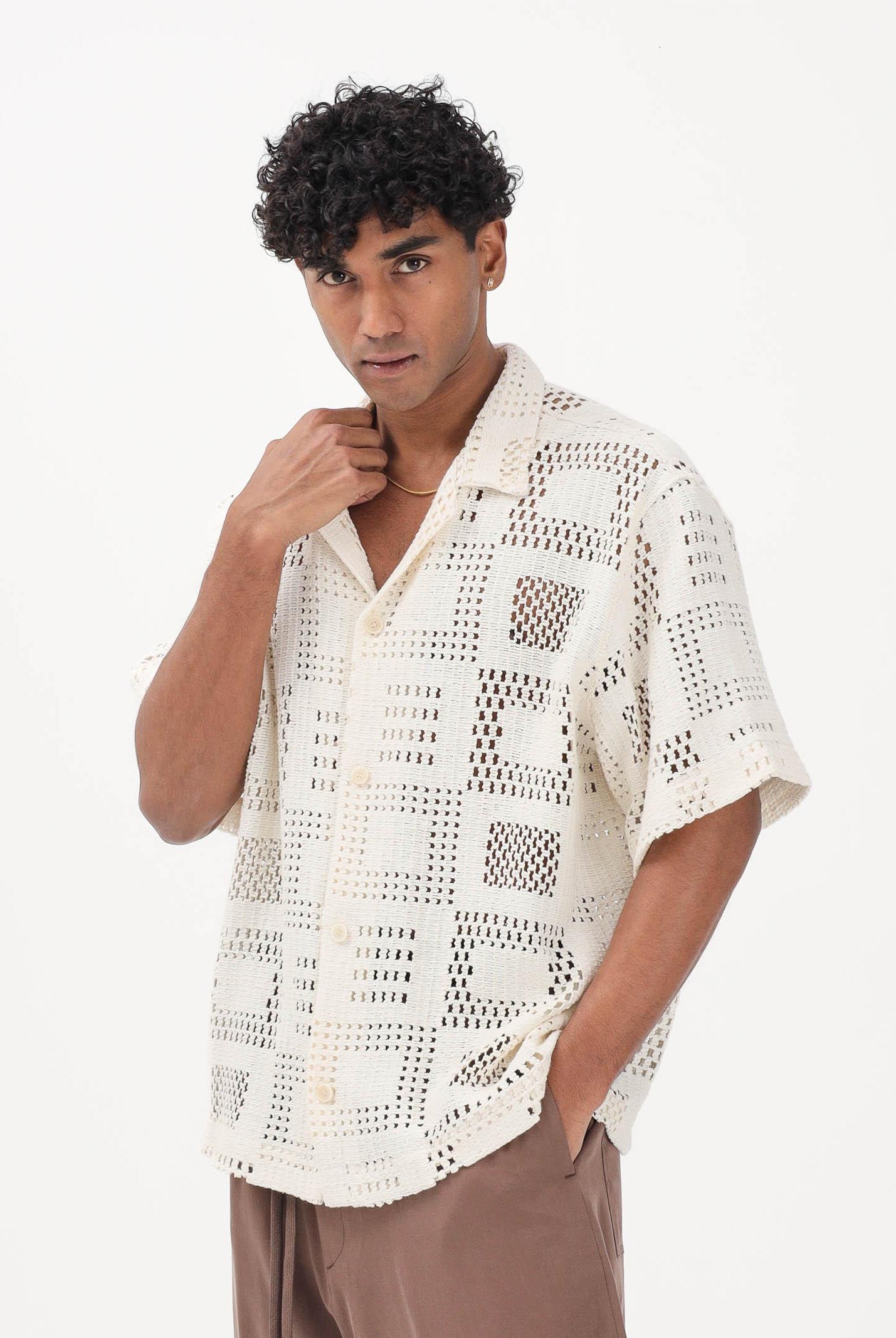 I'M BRIAN Camicia in maglia panna da uomo con lavorazione geometrica CA3641 PA I'M BRIAN