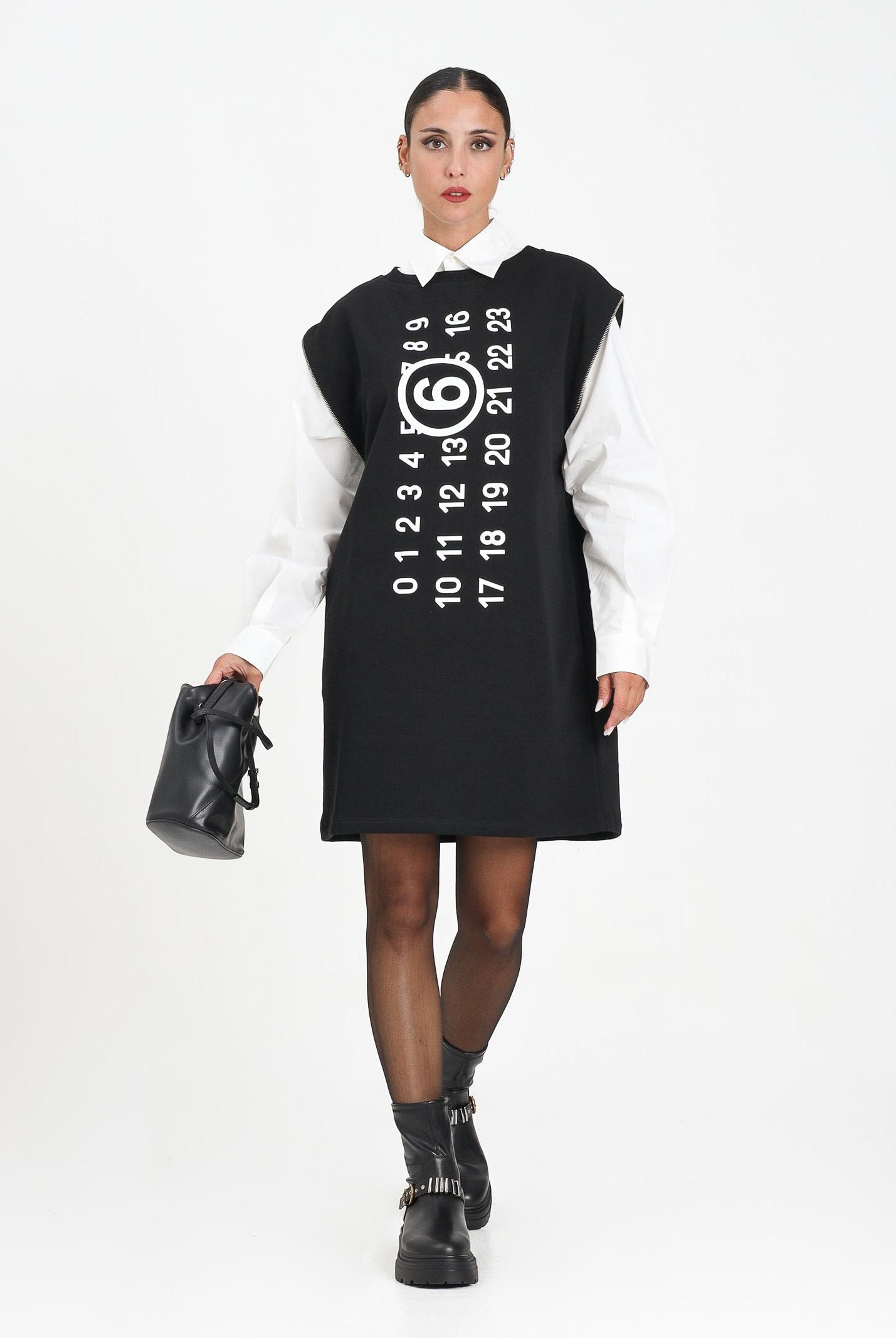 MAISON MARGIELA Abito corto nero per donna e ragazze con maxi logo M60850MM02X M6900 MAISON MARGIELA