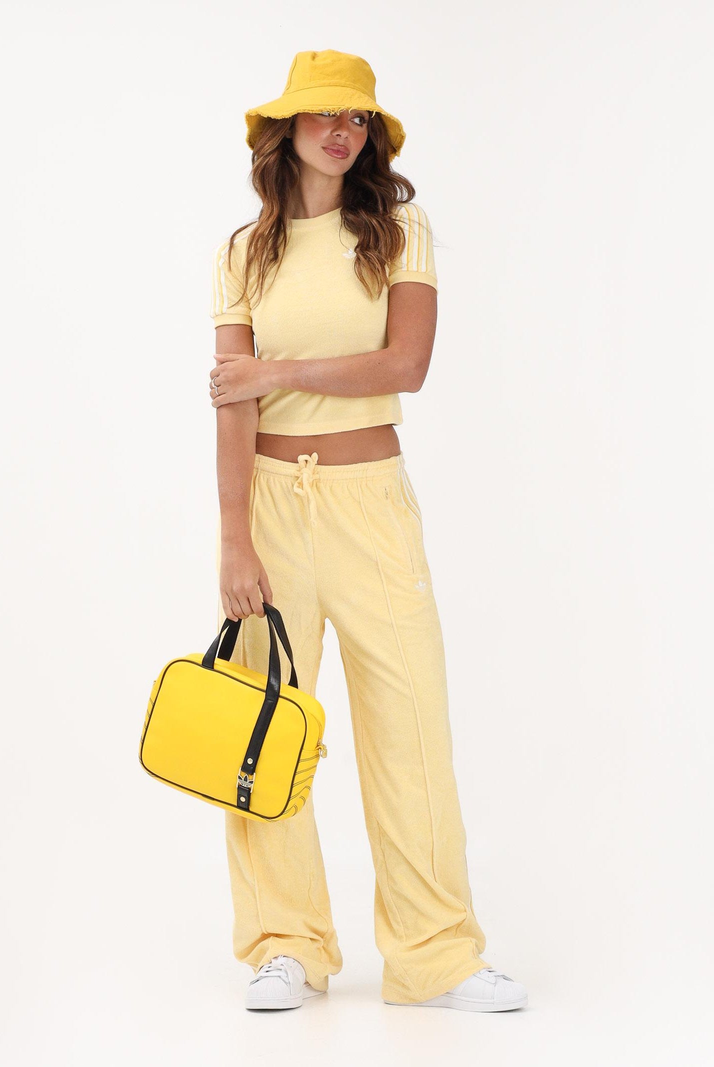 ADIDAS ORIGINALS Pantalone sportivo in spugna asciugamano Firebird giallo da donna KD1413 . ADIDAS ORIGINALS