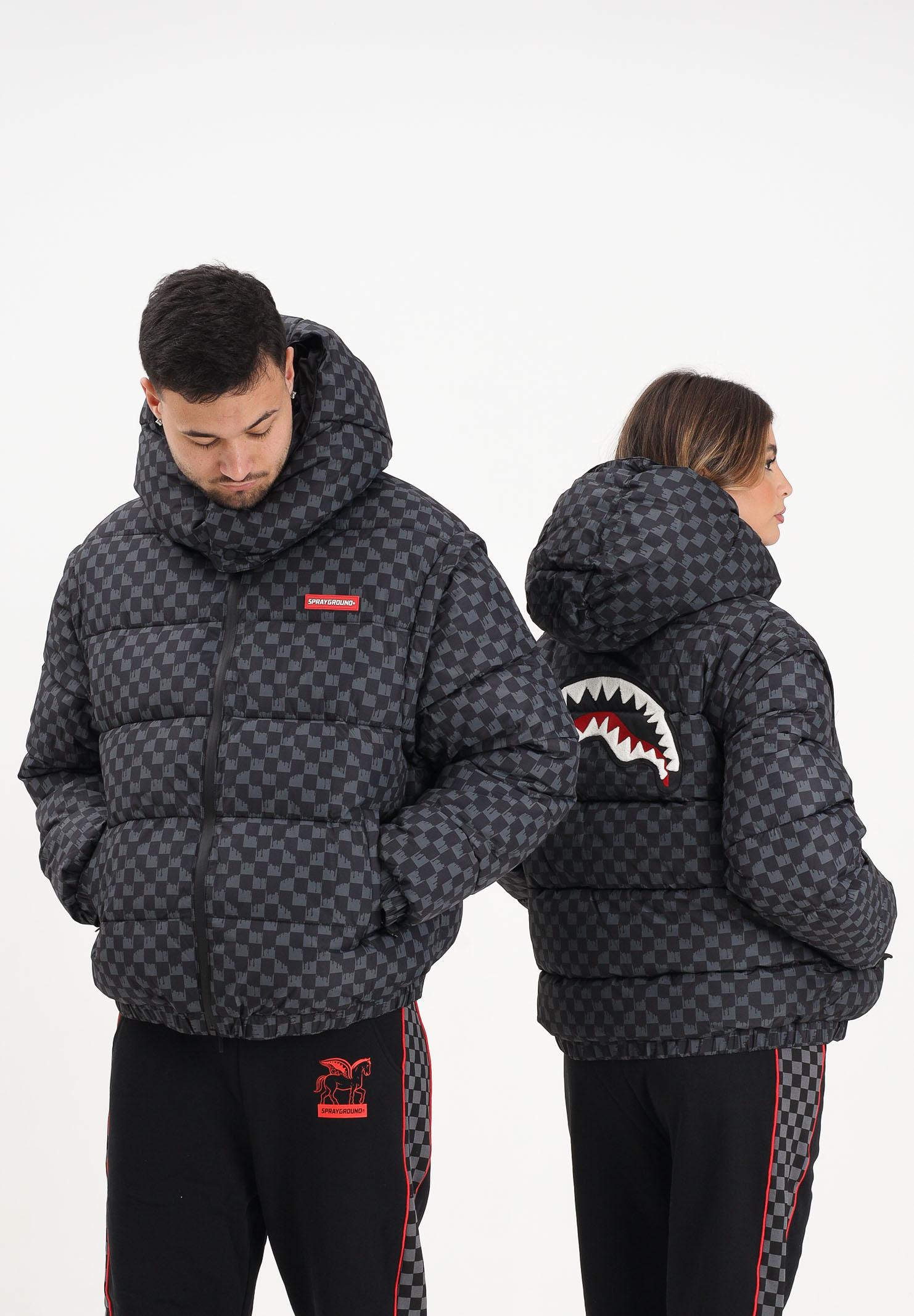 SPRAYGROUND Piumino Drip Check grigio e nero per uomo e donna SP748GRY . SPRAYGROUND