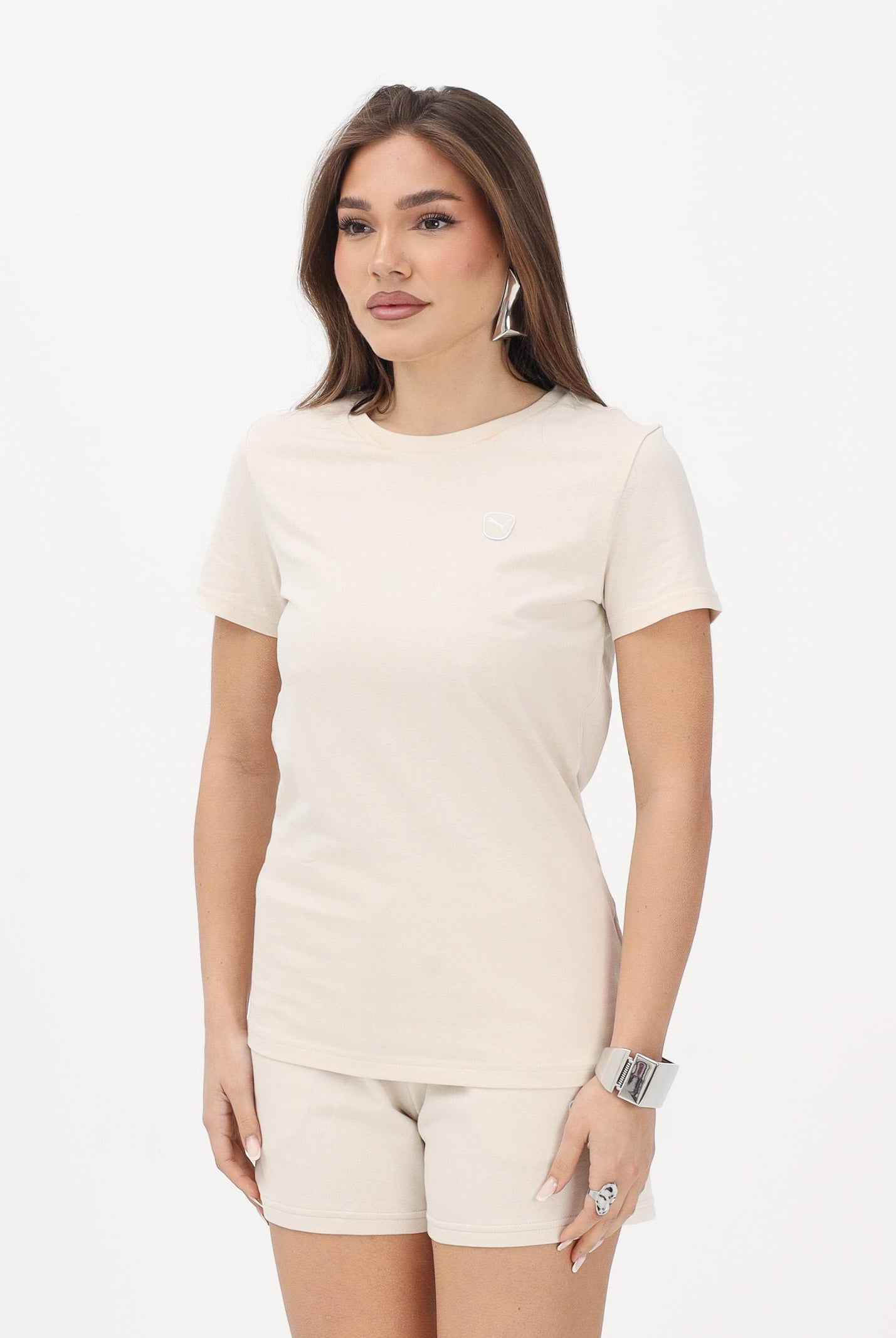 PUMA T-shirt a manica corta Essentials Elevated beige da donna 691855 87 PUMA