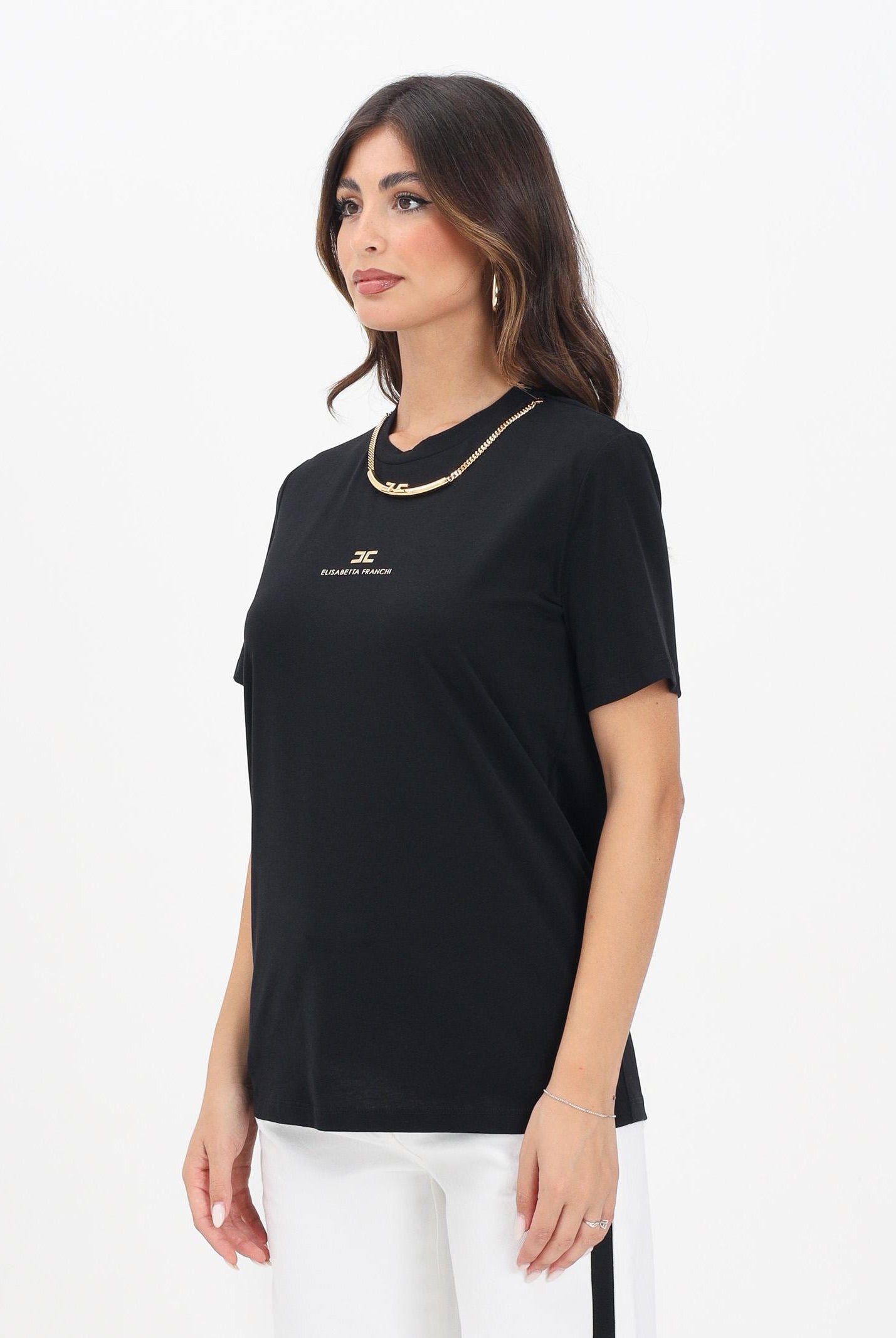 ELISABETTA FRANCHI T-shirt a manica corta nera da donna con logo e collana MA02856E2 110 ELISABETTA FRANCHI