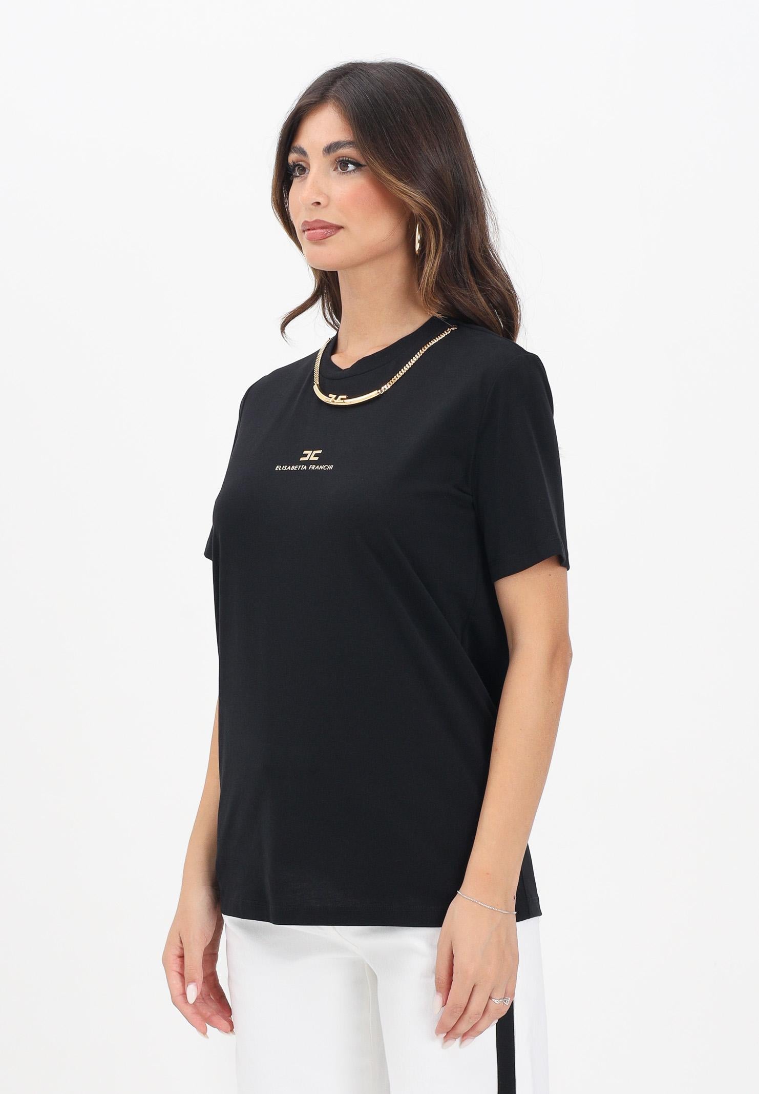 ELISABETTA FRANCHI T-shirt a manica corta nera da donna con logo e collana MA02856E2 110 ELISABETTA FRANCHI