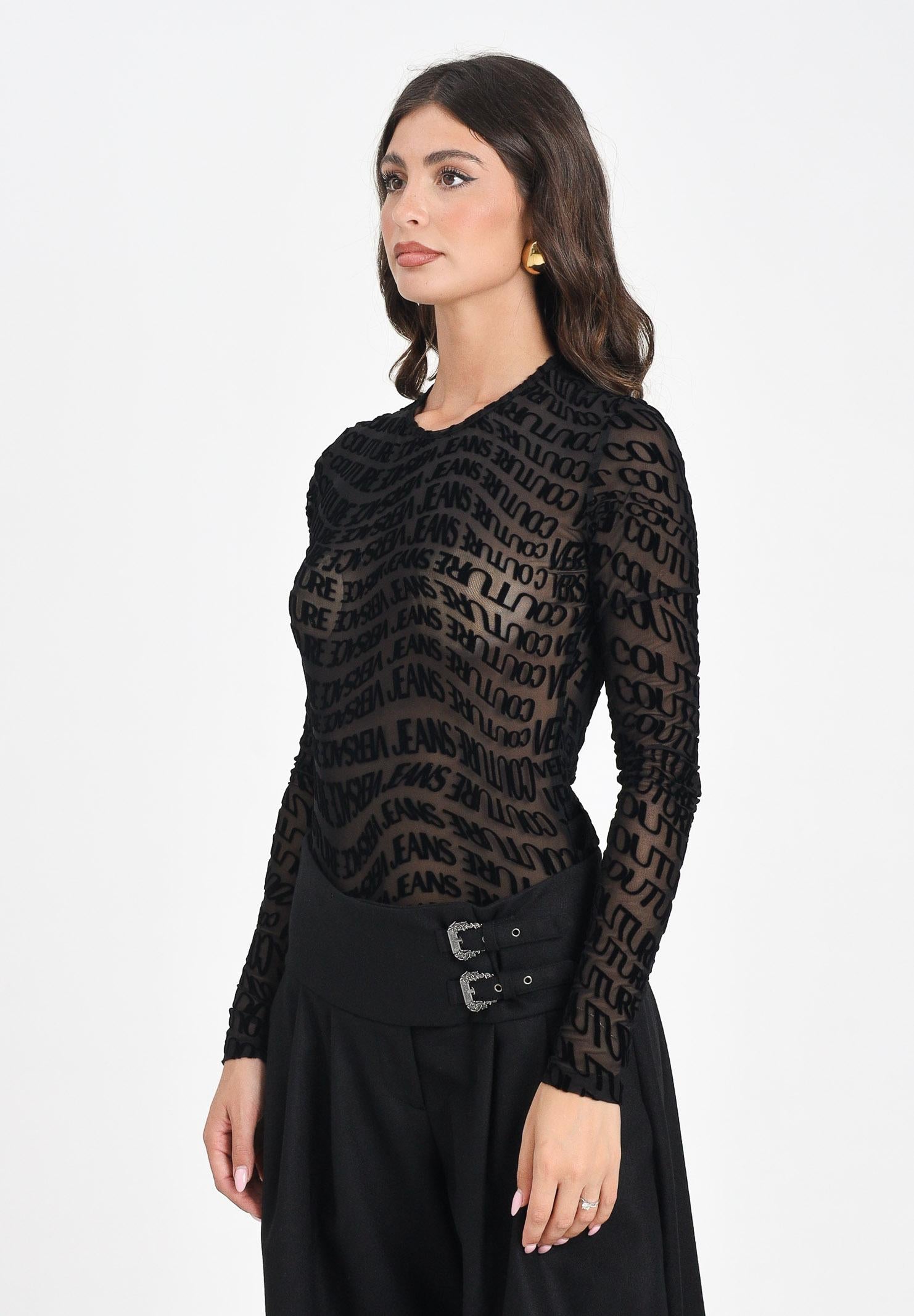 VERSACE JEANS COUTURE Body nero da donna con motivo Liquify Logomania 79HAM221JS490 899 VERSACE JEANS COUTURE