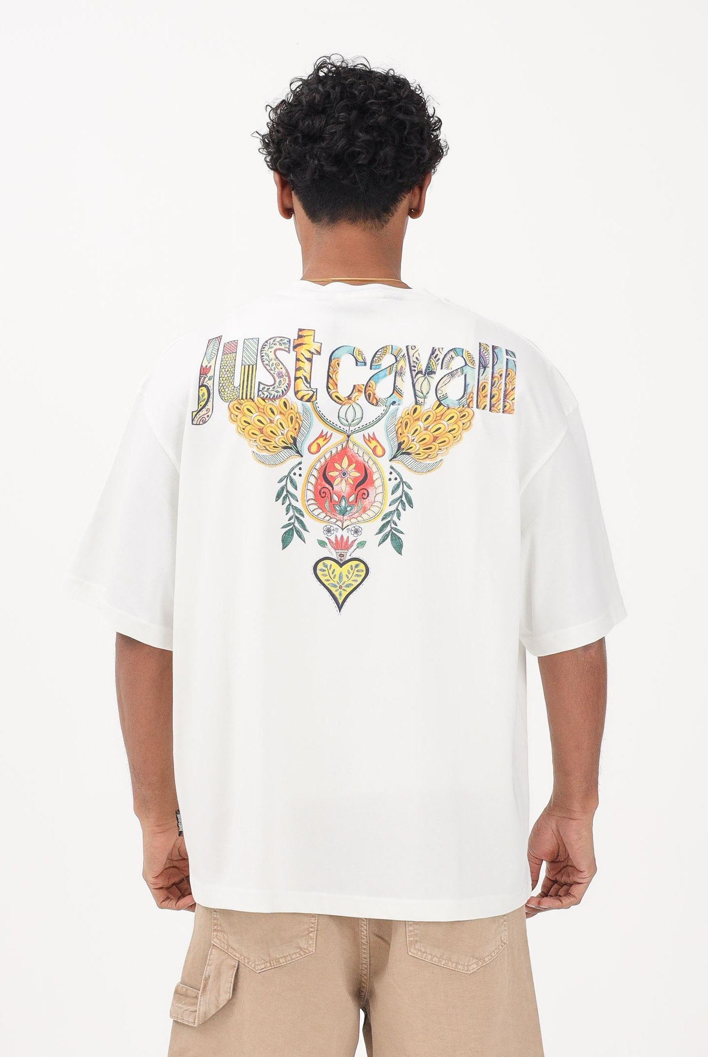 JUST CAVALLI T-shirt a manica corta bianca da uomo con maxi stampa 80OAHE18CJ118 004 JUST CAVALLI