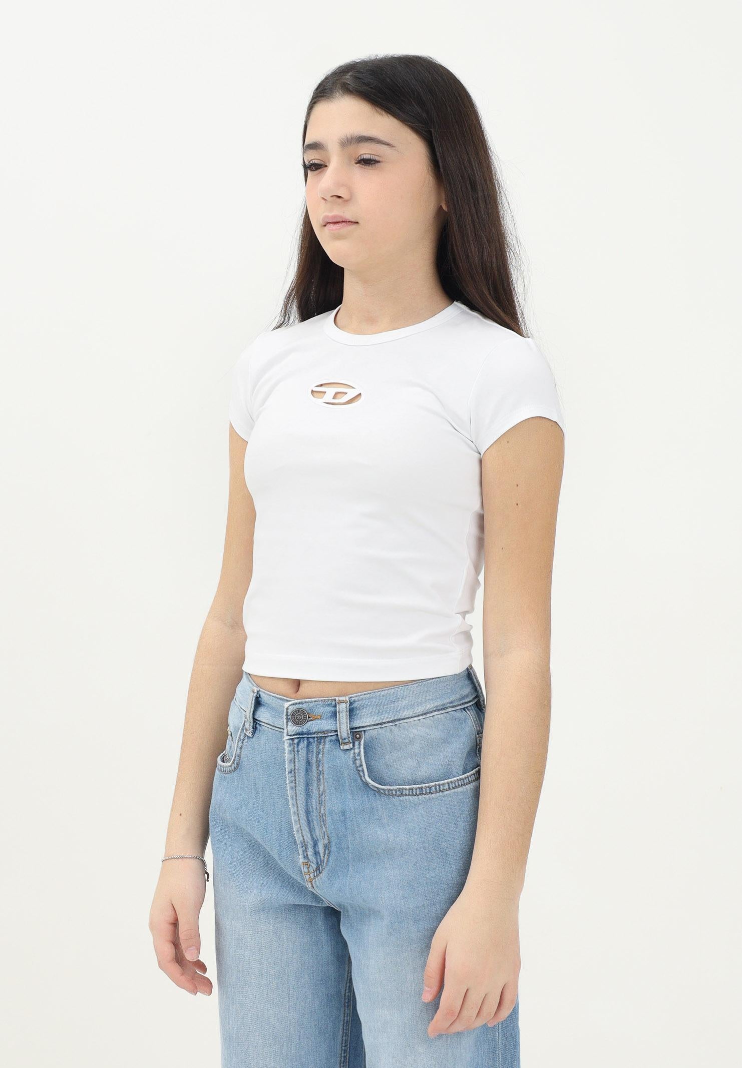DIESEL T-shirt a manica corta bianca per donna, ragazze e bambine con logo Oval D J018300AFAA K100 DIESEL