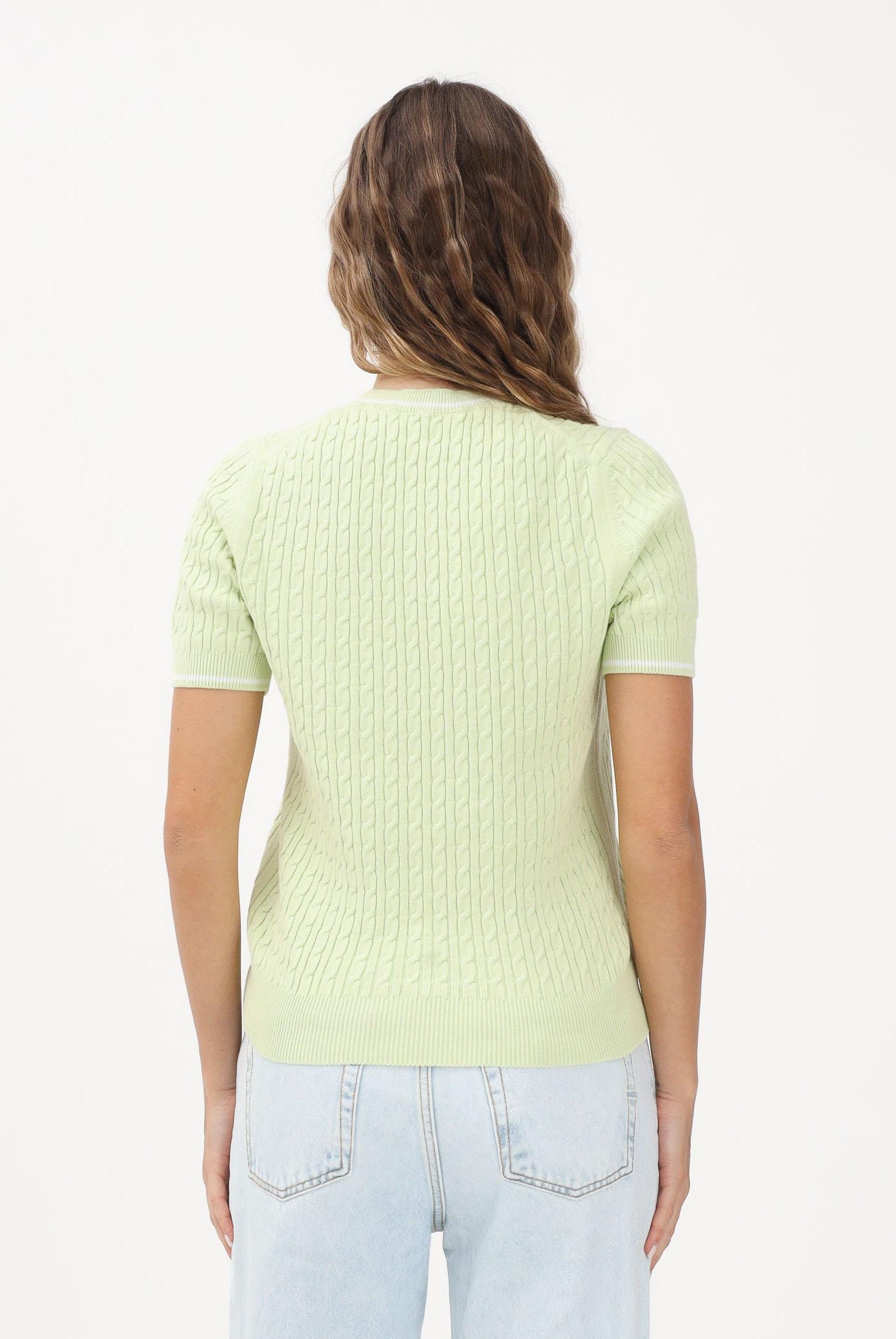 LACOSTE Maglia a manica corta verde da donna in maglia a trecce AF9862 BIC LACOSTE