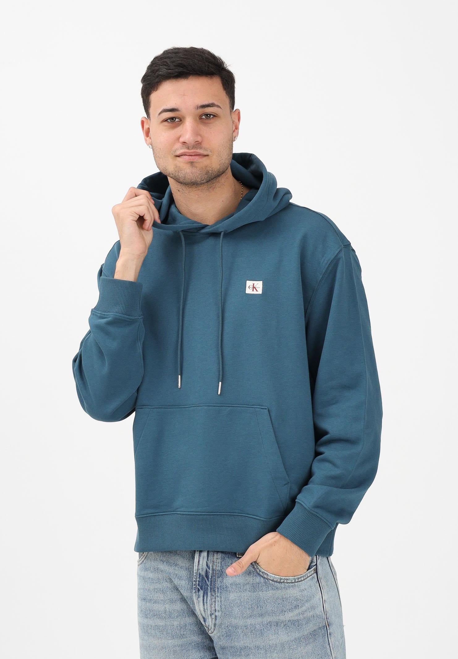 CALVIN KLEIN JEANS Felpa con cappuccio ottanio da uomo con logo LV04RC274G2ET . CALVIN KLEIN JEANS
