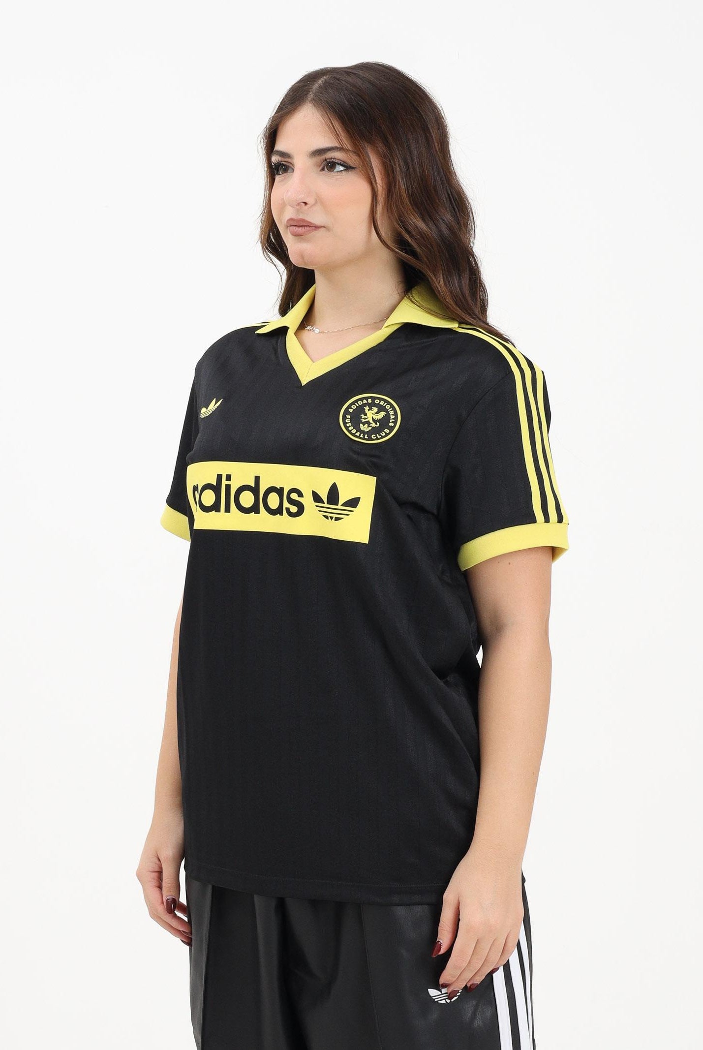 ADIDAS ORIGINALS Polo Graphic Football-Inspired Jersey nera da donna JW2562 . ADIDAS ORIGINALS