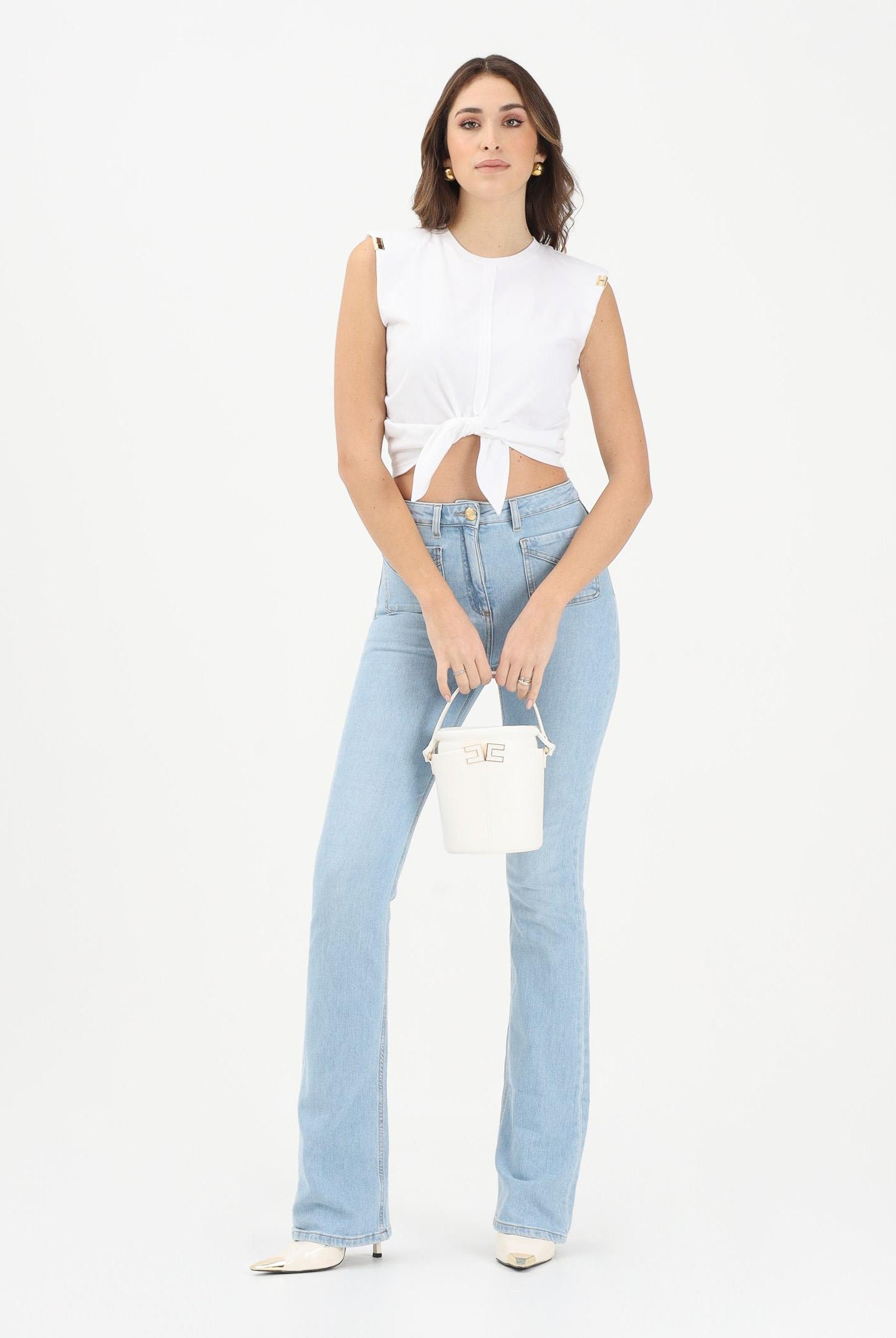 ELISABETTA FRANCHI Jeans in denim chiaro da donna con costruzione a zampetta PJ24N61E2 192 ELISABETTA FRANCHI