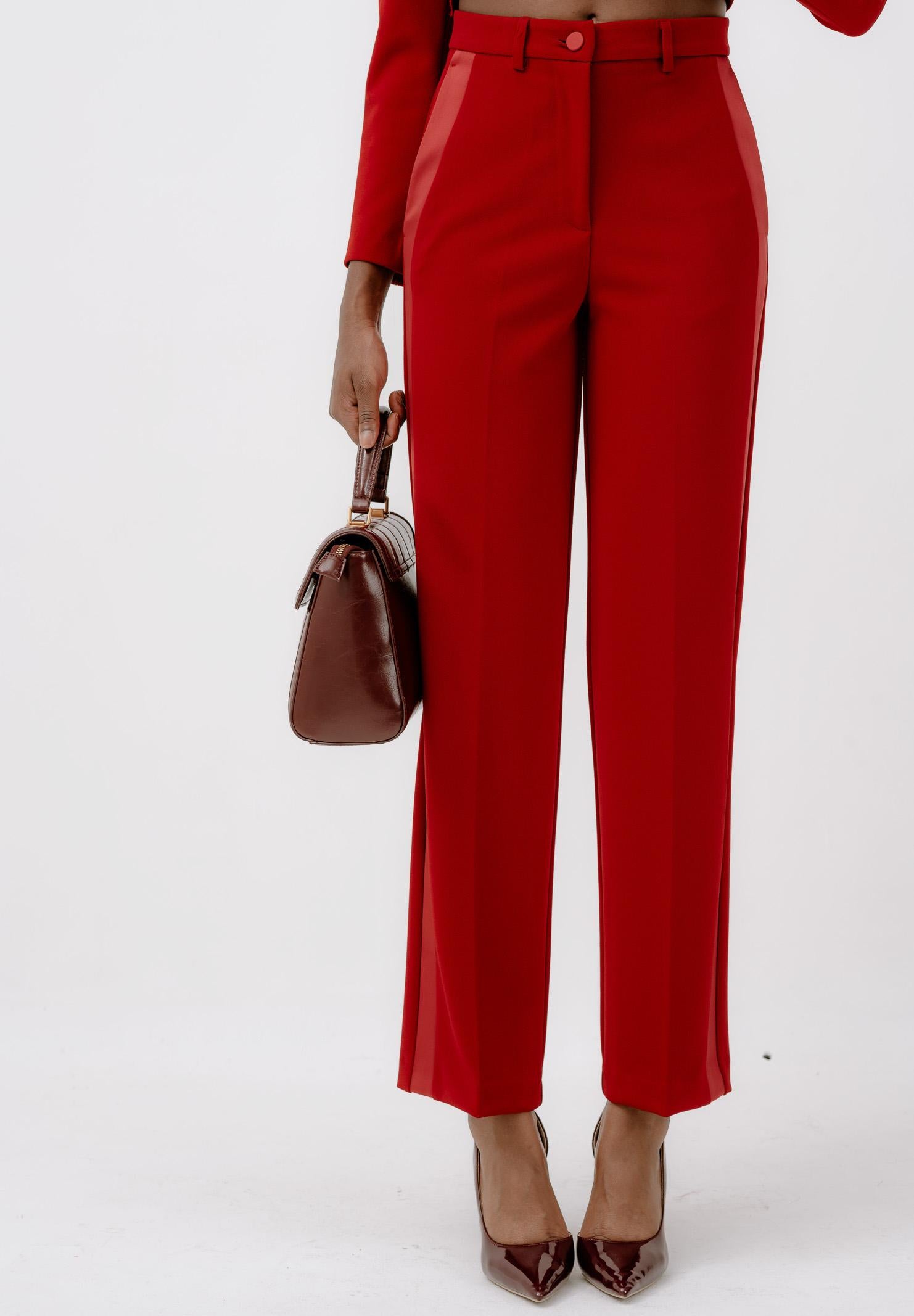 VICOLO Pantalone elegante rosso da donna con bande laterali in raso TF0305 FU35 VICOLO