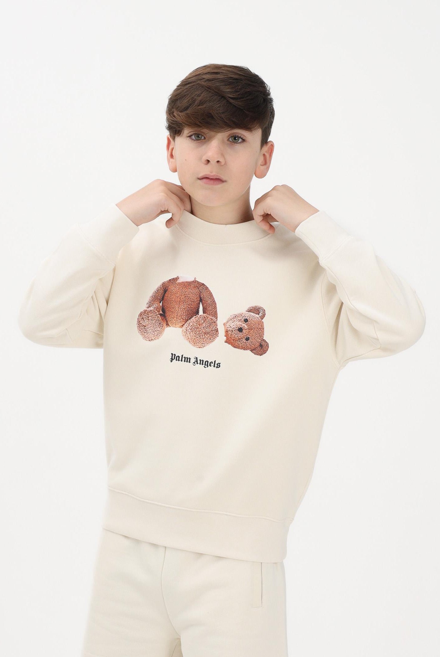 PALM ANGELS Felpa girocollo panna per donna, ragazzi e bambini con stampa PBBA012S26FLE002 002 PALM ANGELS