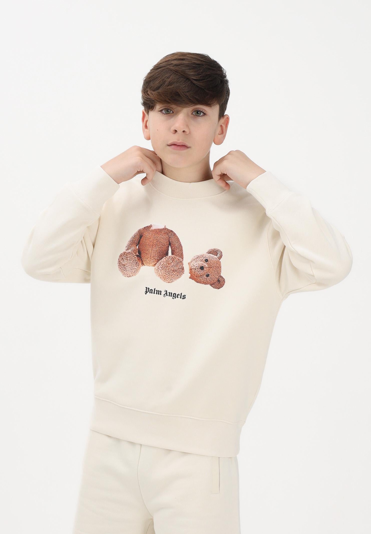 PALM ANGELS Felpa girocollo panna per donna, ragazzi e bambini con stampa PBBA012S26FLE002 002 PALM ANGELS