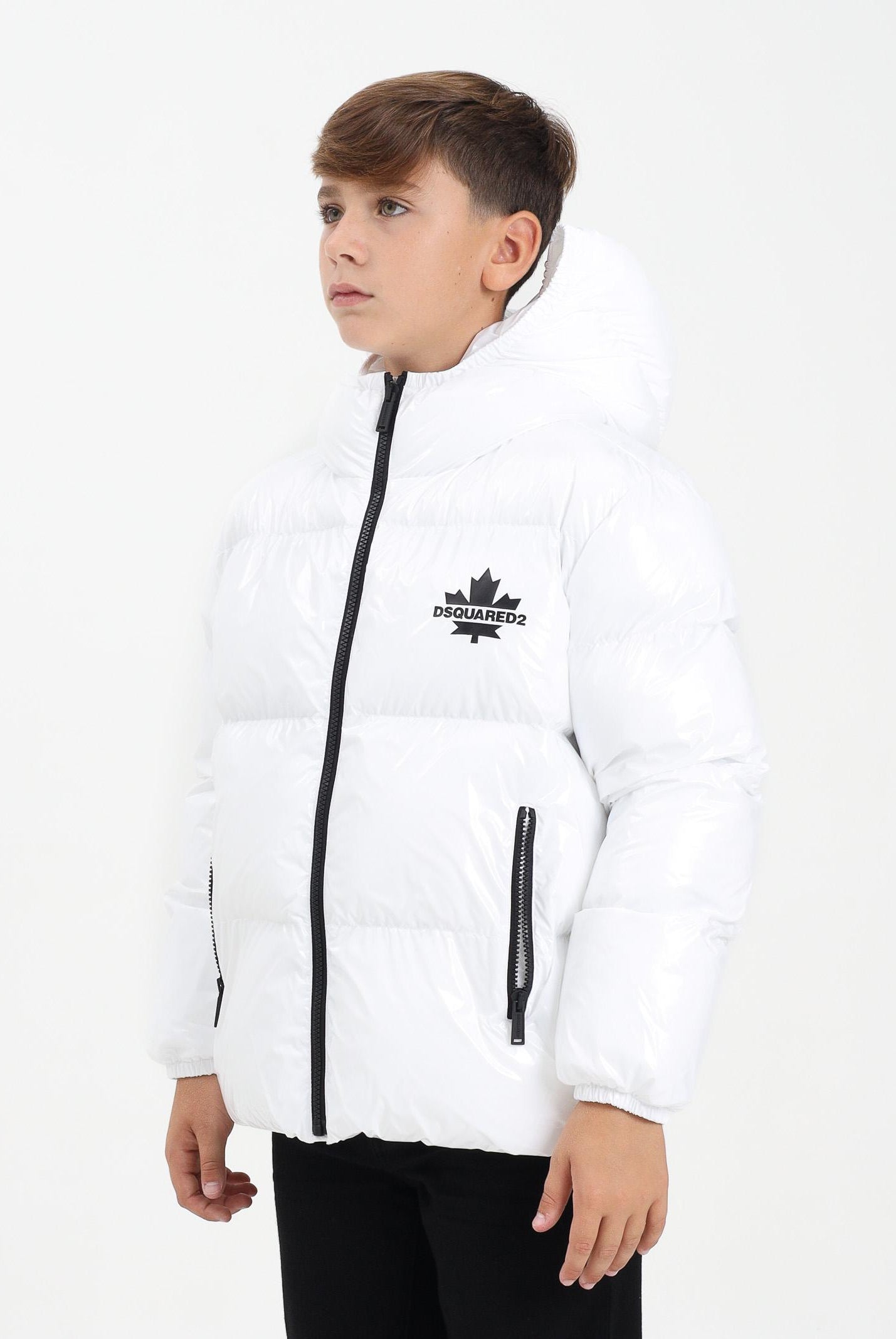 DSQUARED2 Piumino bianco per donna, ragazzi e bambini con logo Maple Leaf DQ3042D0ADY DQ100 DSQUARED2