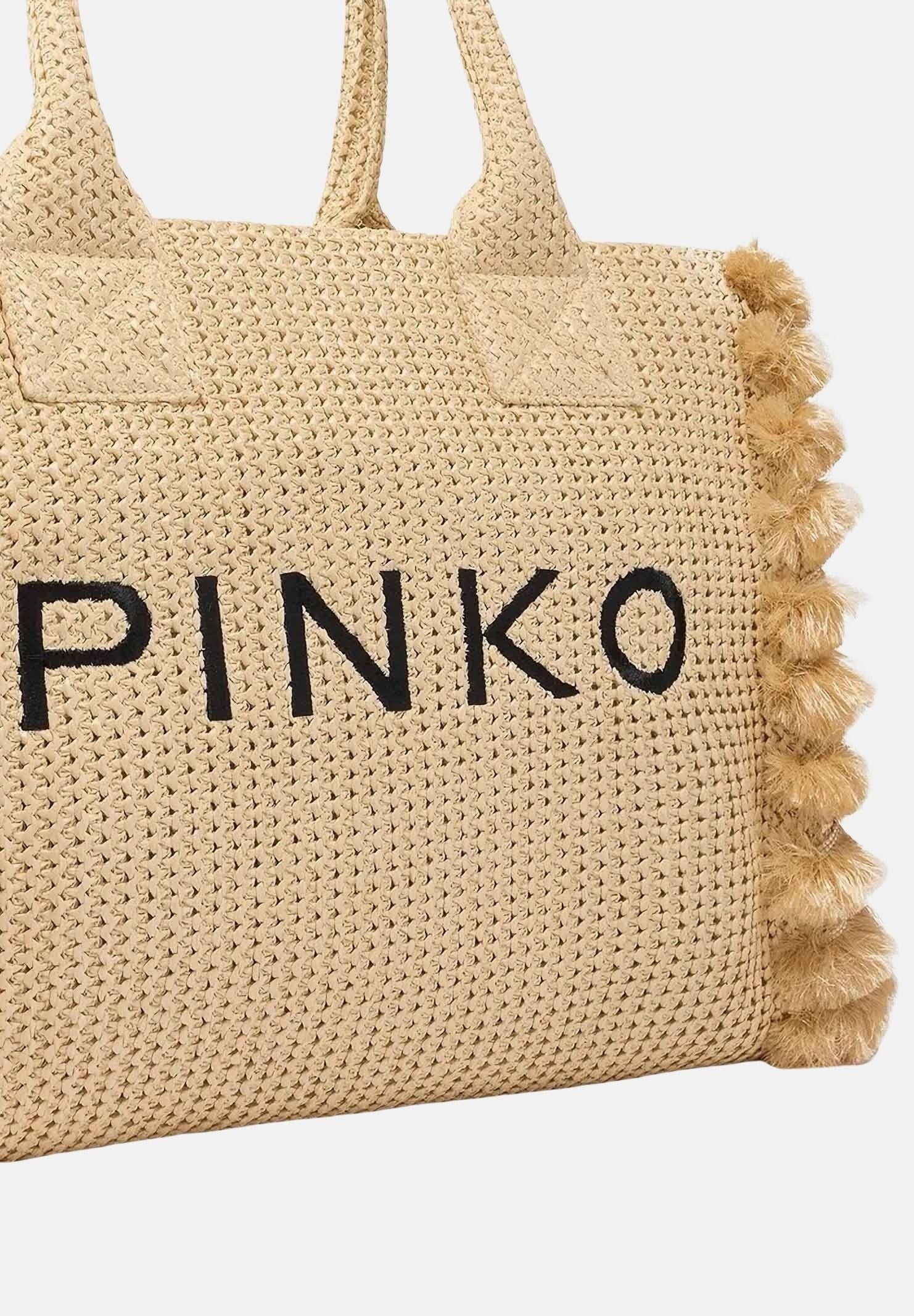 PINKO Borsa a mano in rafia beige da donna con logo 106673A39Y HZ3Q PINKO
