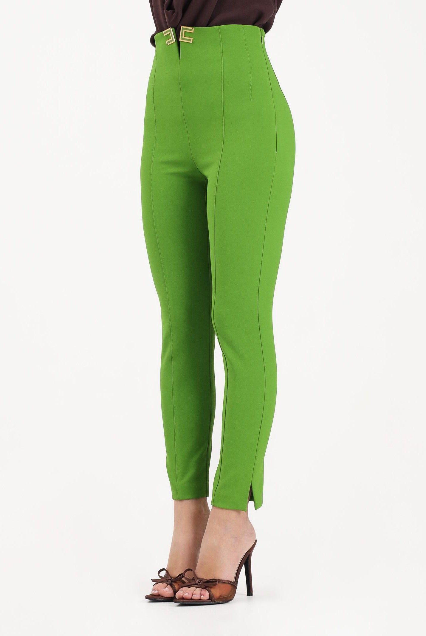 ELISABETTA FRANCHI Pantalone elegante verde da donna con dettagli logo<BR/> PA16361E2 EV3 ELISABETTA FRANCHI