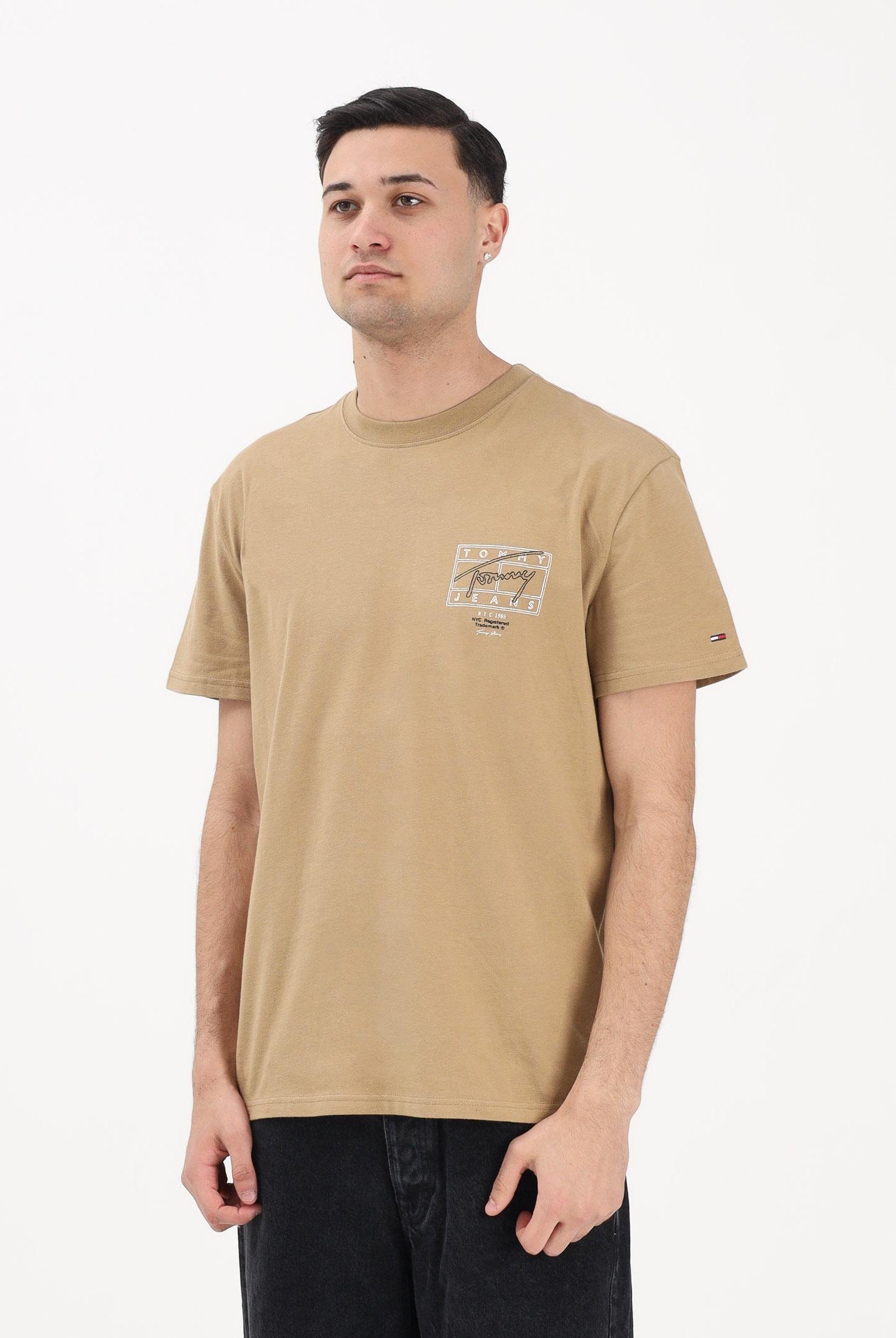 TOMMY JEANS T-shirt a manica corta Signature beige da uomo DM0DM22319 AEN TOMMY JEANS