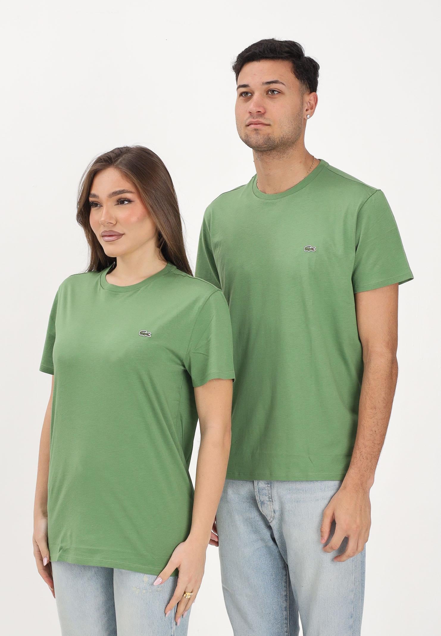 LACOSTE T-shirt a manica corta verde prato per uomo e donna con patch logo TH6709 02M LACOSTE