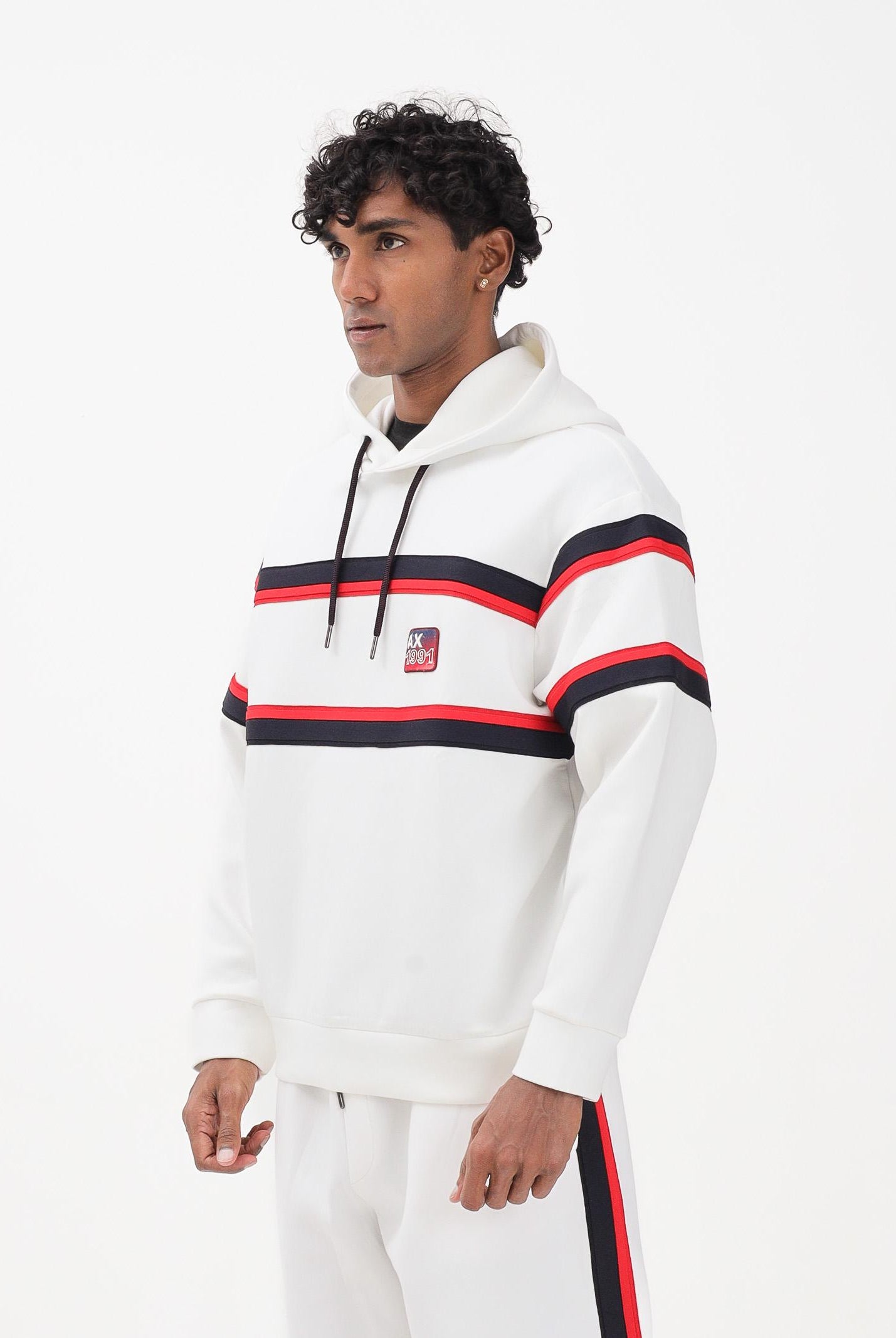 ARMANI EXCHANGE Felpa con cappuccio bianca da uomo caratterizzata da righe a contrasto XM001398AF13047 U0009 ARMANI EXCHANGE