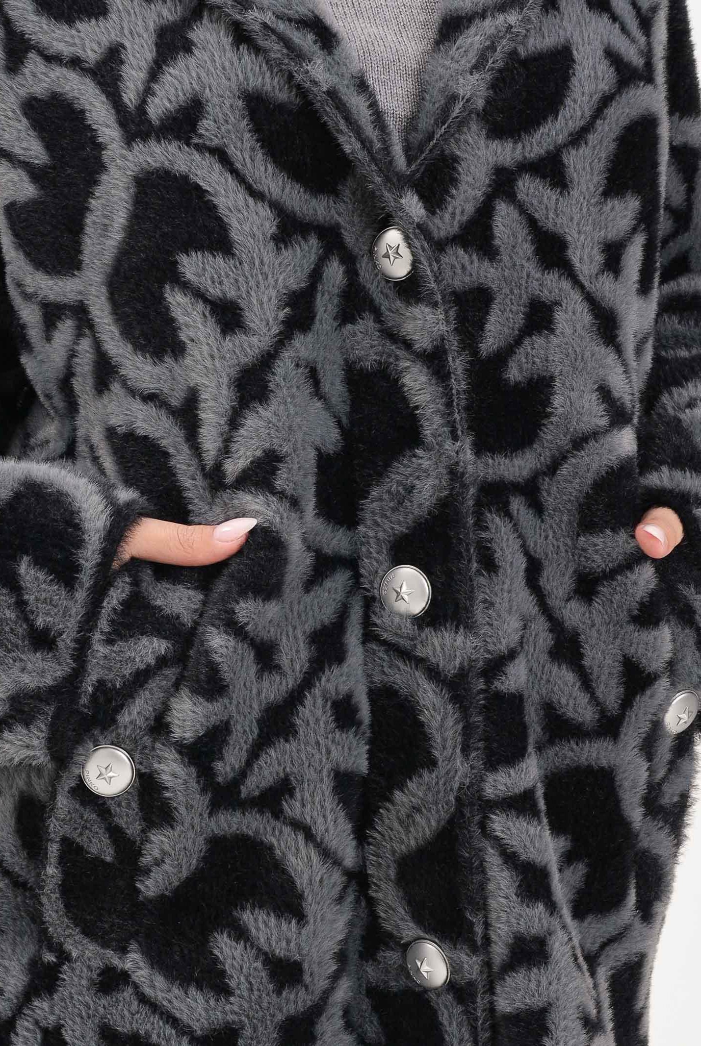 PINKO Cappotto grigio e nero da donna con fantasia logo jacquard 105415A2WY IZ9 PINKO