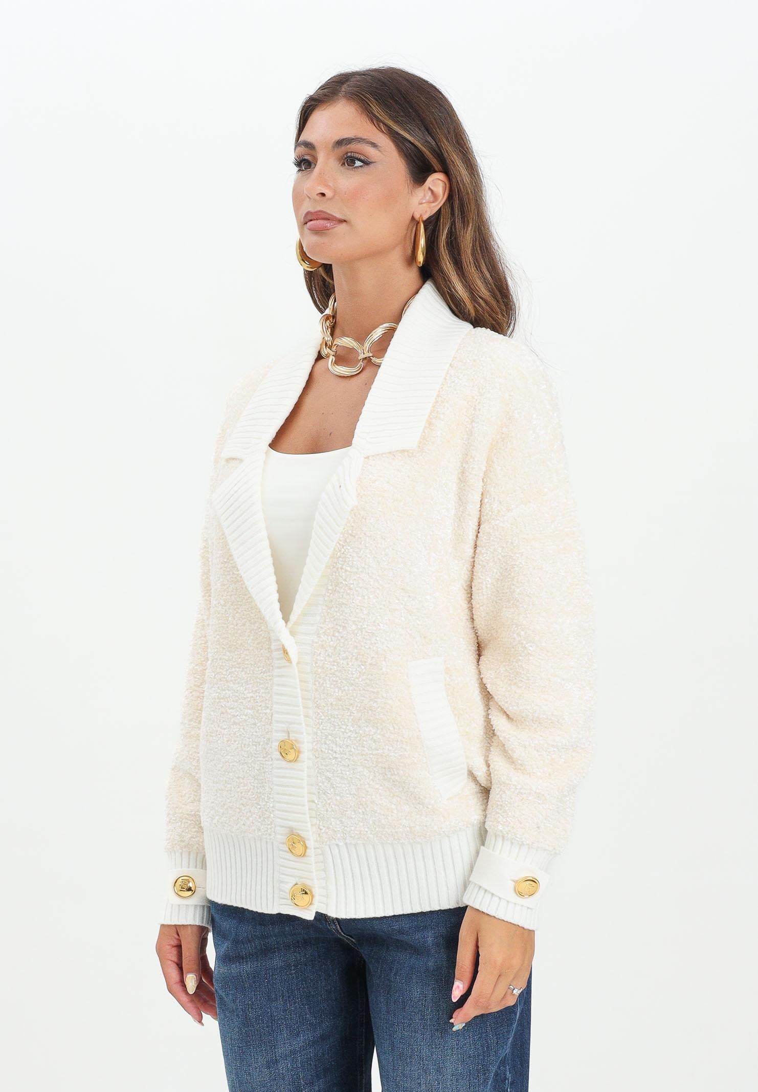 ELISABETTA FRANCHI Cardigan panna da donna con bottoni gioiello MK44S57E2 DZ9 ELISABETTA FRANCHI