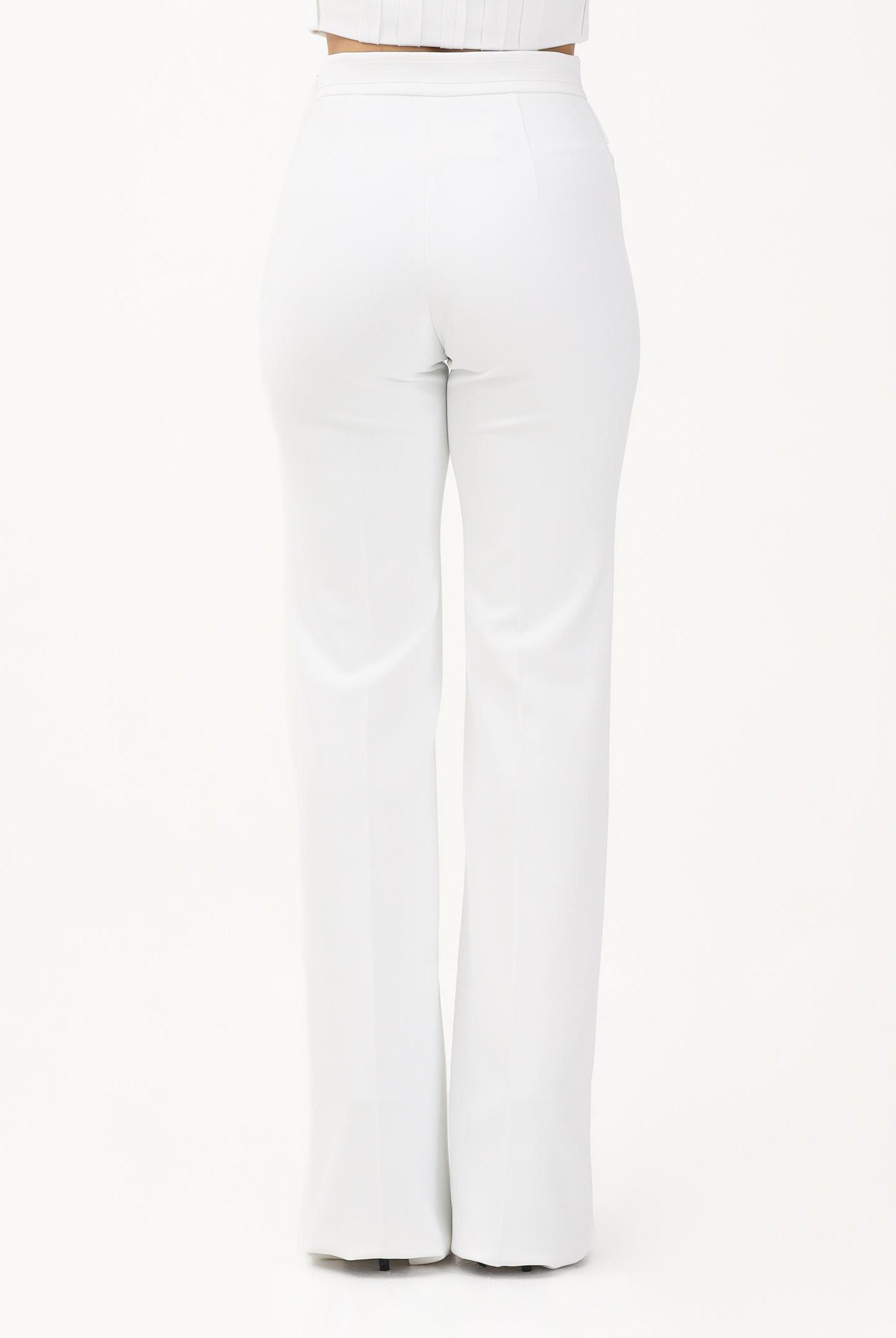 ELISABETTA FRANCHI Pantalone elegante avorio da donna con logo ricamato<BR/> PA17161E2 360 ELISABETTA FRANCHI