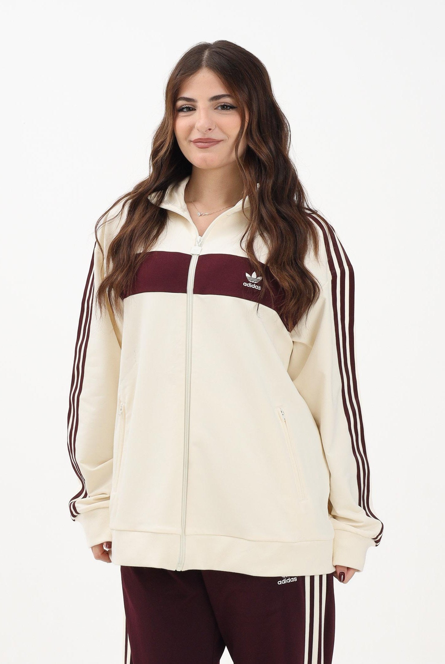 ADIDAS ORIGINALS Felpa con zip Colorblock panna e bordeaux da donna KA7751 . ADIDAS ORIGINALS