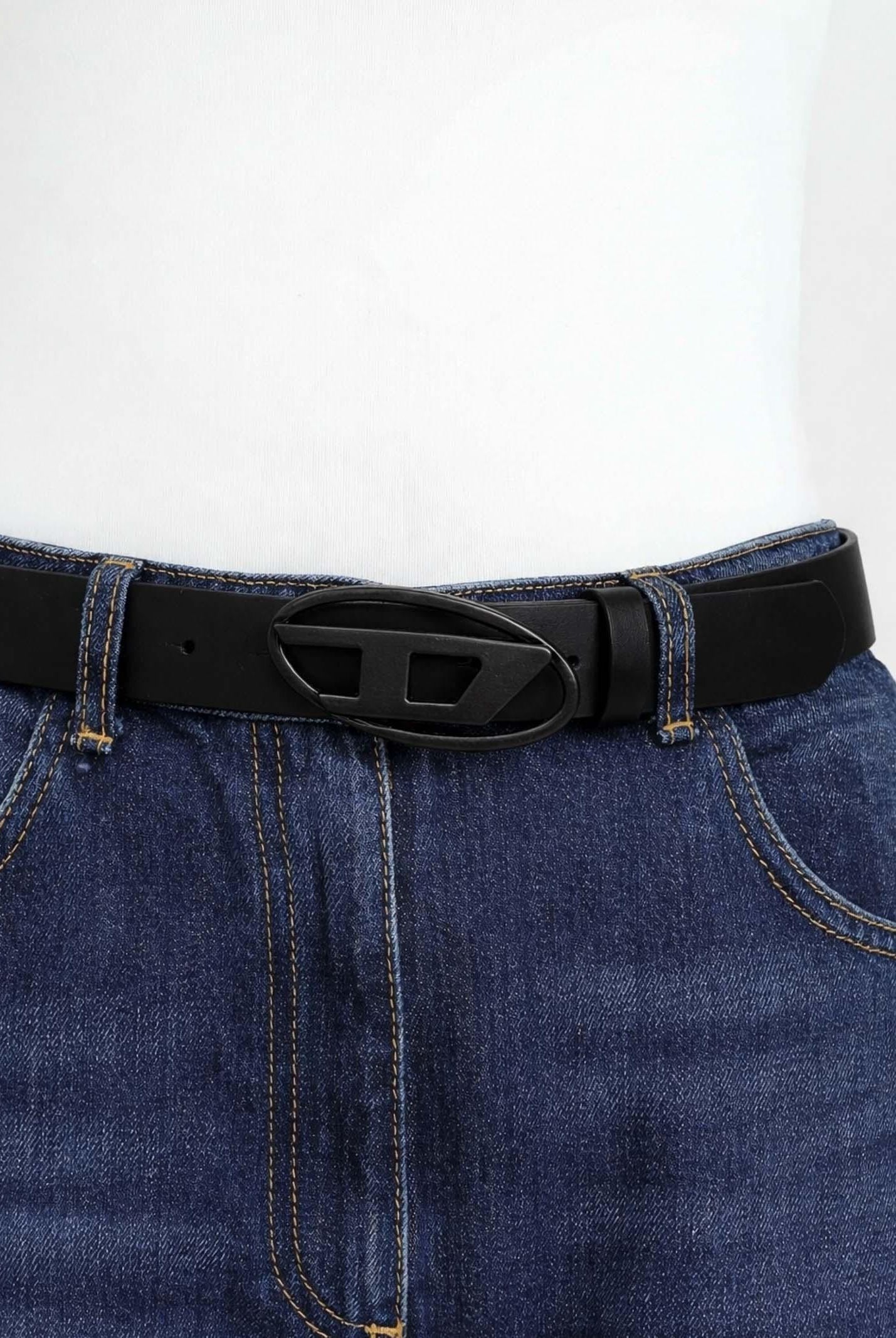 DIESEL Cintura nera per uomo e donna arricchita da fibbia con logo Oval J02595KXBLR K900 DIESEL