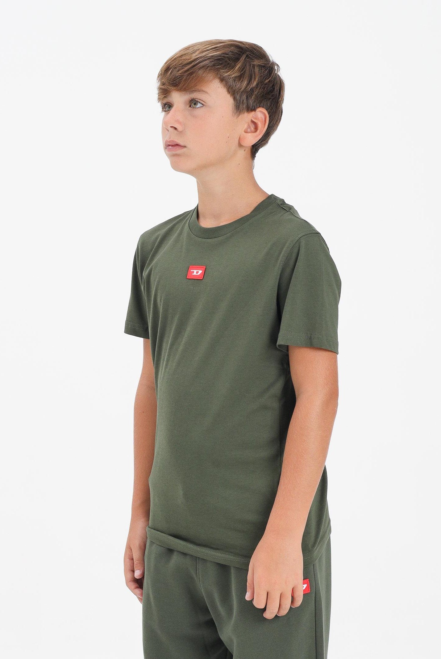 DIESEL T-shirt a manica corta verde militare per donna, ragazzi e bambini con logo J025010GRAI K513 DIESEL