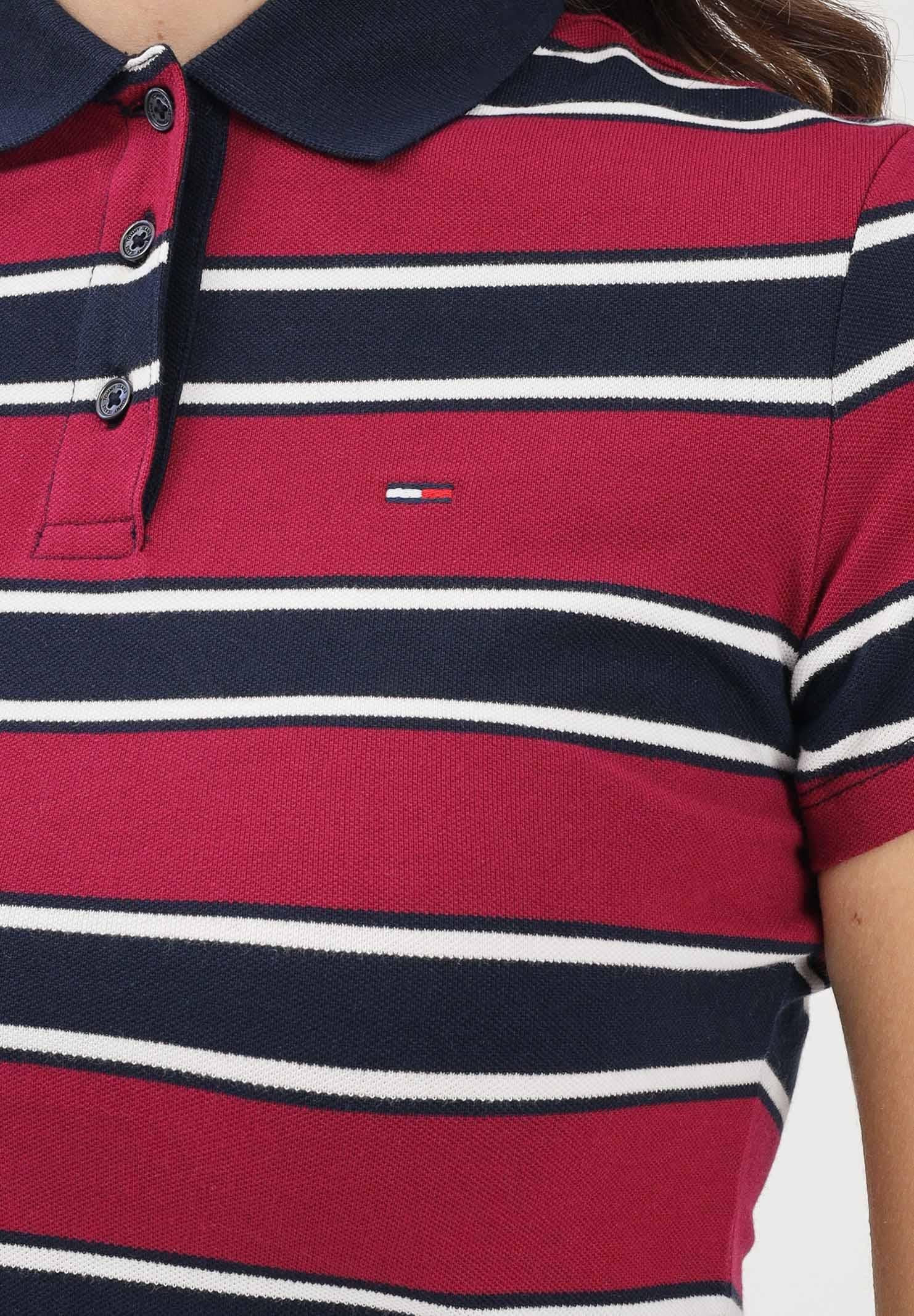 TOMMY JEANS Polo a manica corta bordeaux e blu da donna caratterizzata da una fantasia a righe orizzontali DW0DW21931 0E3 TOMMY JEANS