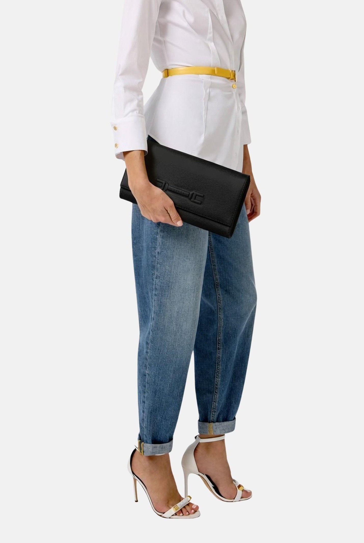 ELISABETTA FRANCHI Pochette nera da donna realizzata in vera pelle BS99A61E2 110 ELISABETTA FRANCHI