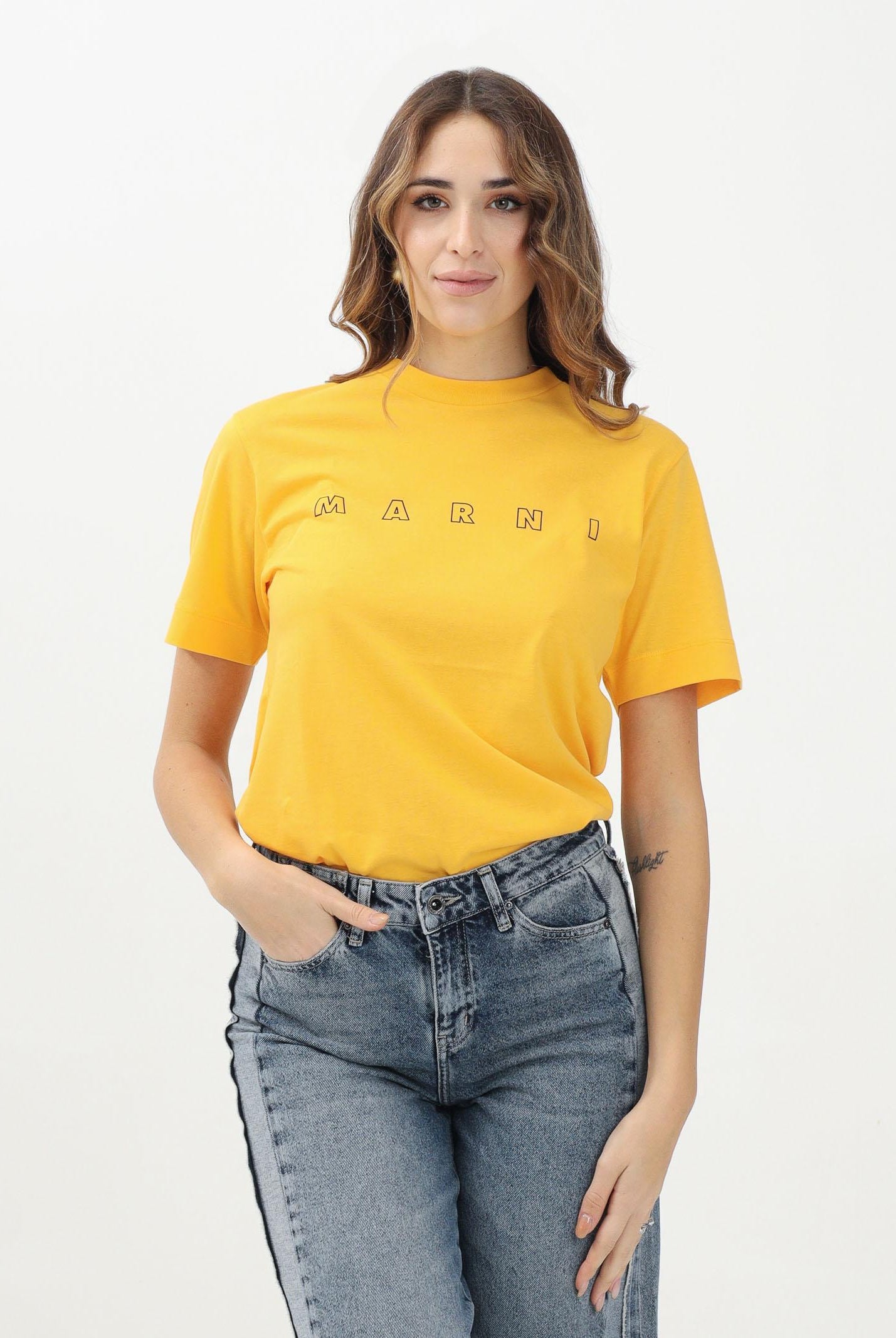 MARNI T-shirt a manica corta gialla per donna, ragazzi e bambine con logo Marni Outline M01466M00RF 0M219 MARNI