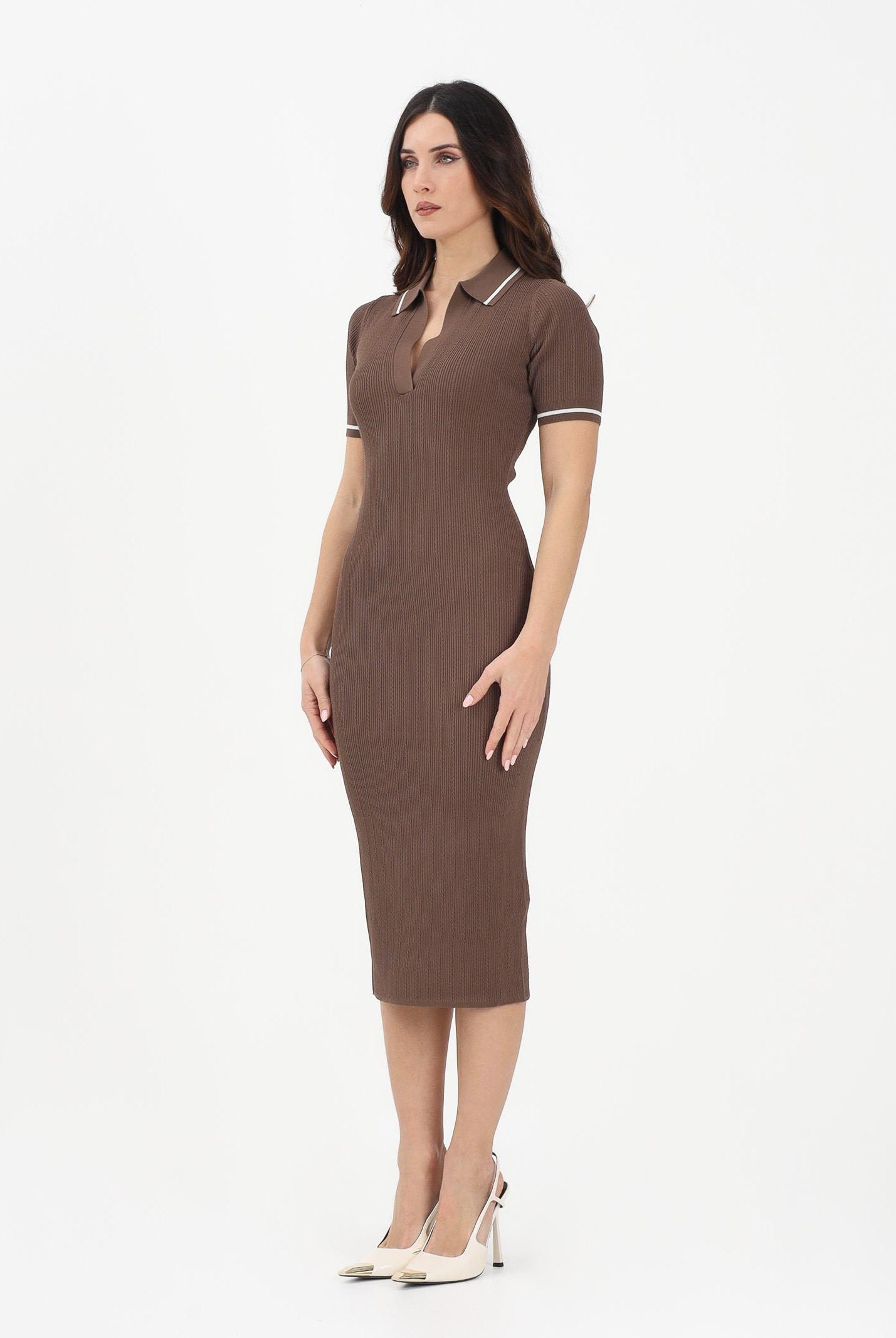 ARMANI EXCHANGE Abito midi marrone da donna in maglia a costine XW002244AF10352 U6136 ARMANI EXCHANGE