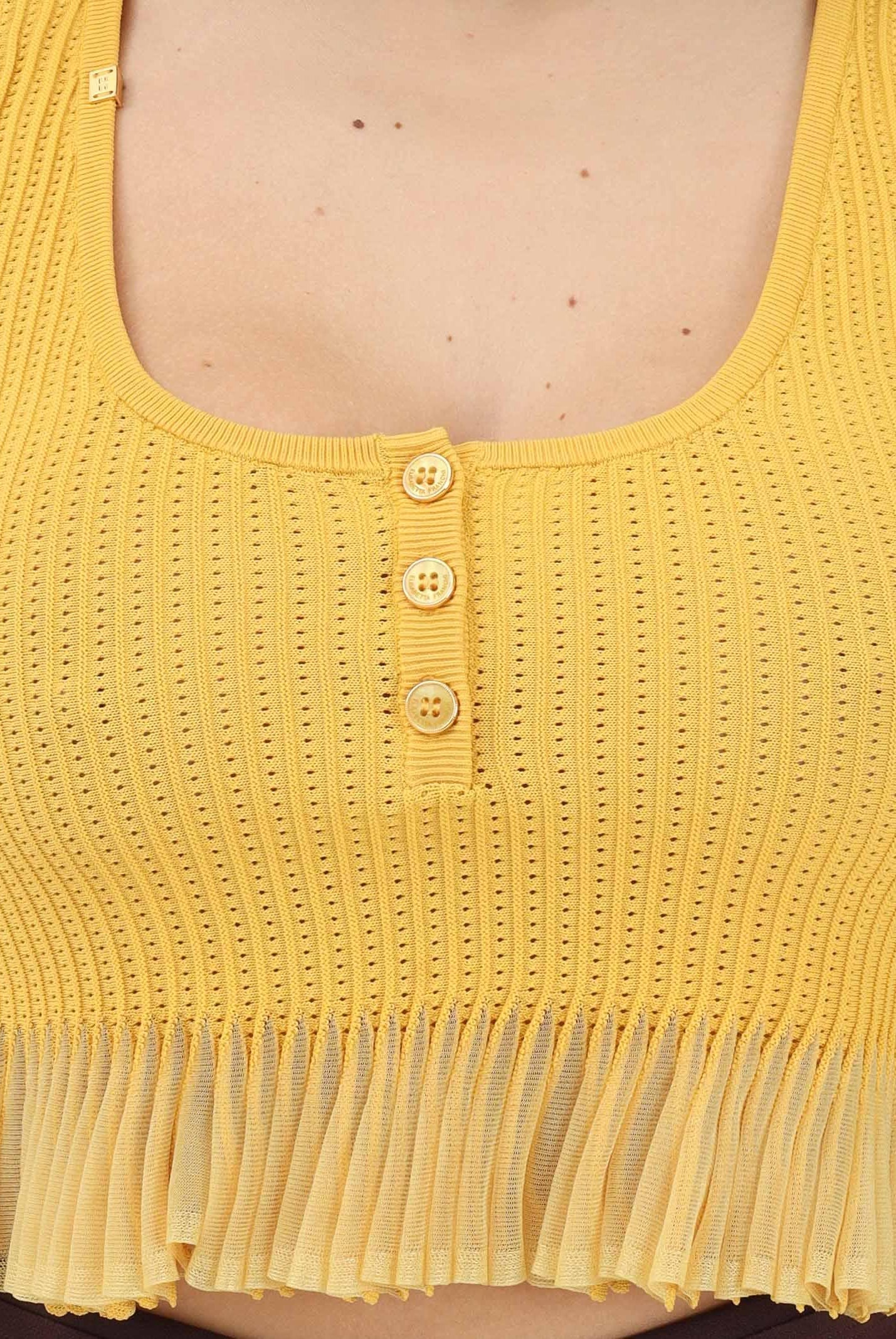 ELISABETTA FRANCHI Canotta gialla da donna in maglia à jour TK74B61E2 EV4 ELISABETTA FRANCHI
