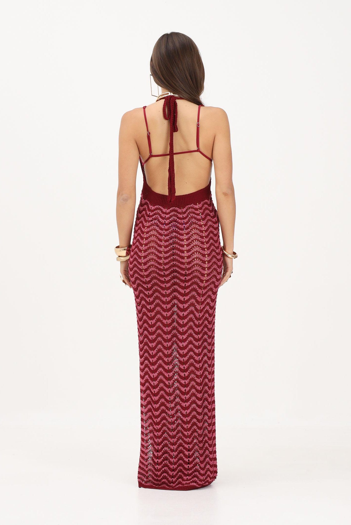 F**K abito lungo mare lavorato a maglia fantasia chevron fucsia rosa donna. FK26-SW0667FX . F**K