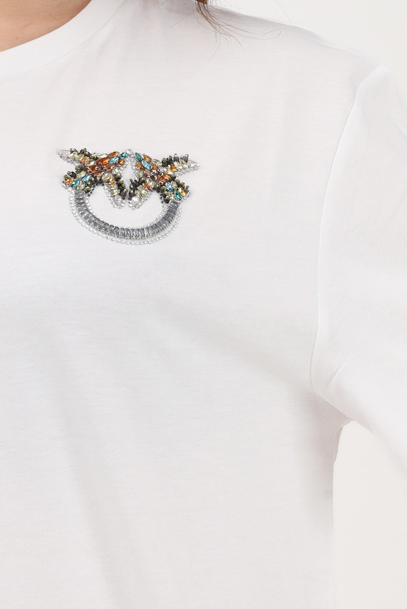 PINKO T-shirt a manica corta bianca da donna con logo Love Birds 105526A33F Z05 PINKO